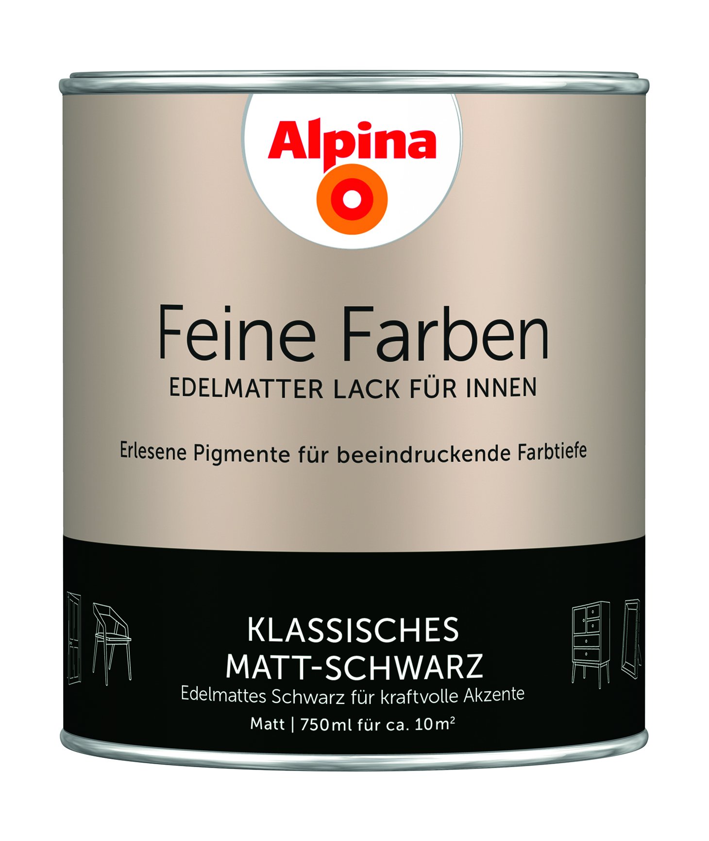 Alpina Feine Farben Lack Klassisches Matt-Schwarz 750 ml