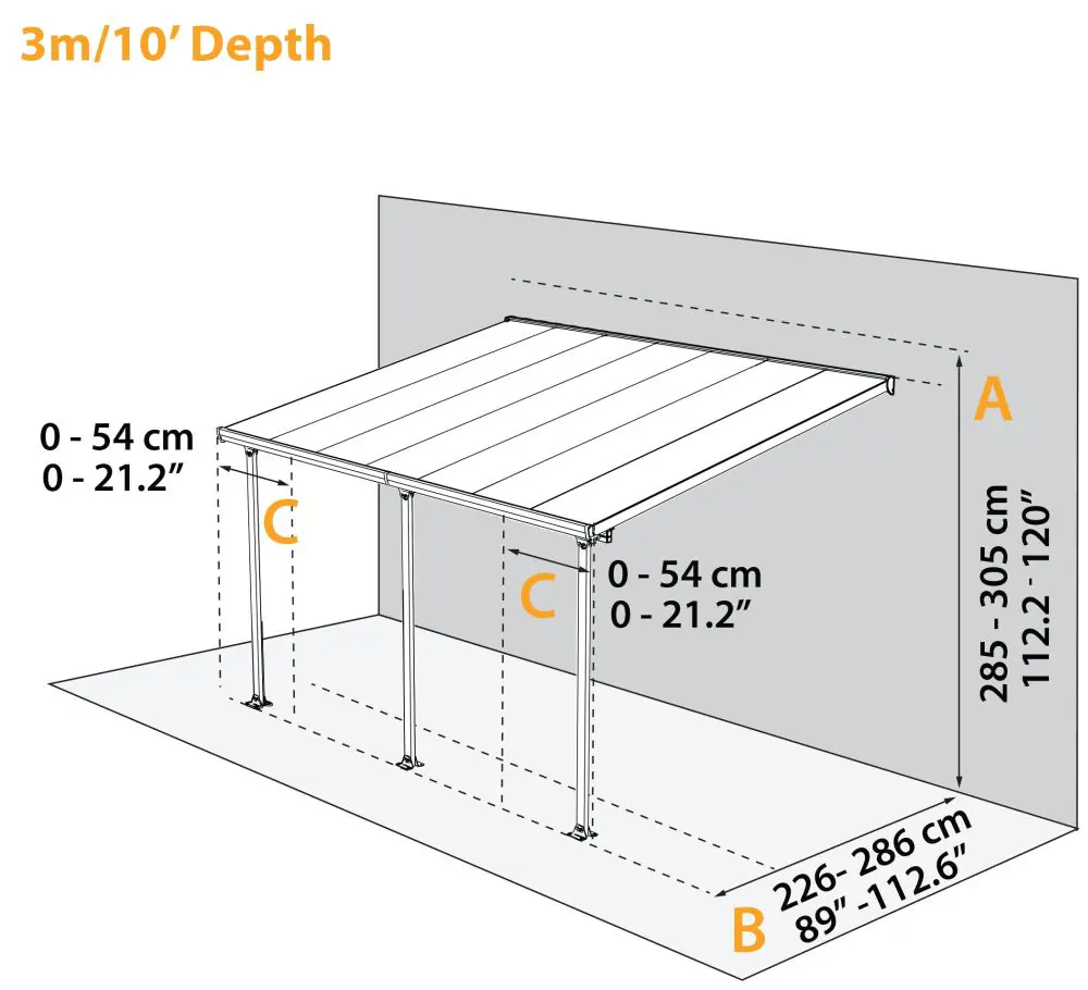 Canopia Terrassendach 850 x 300 cm grau