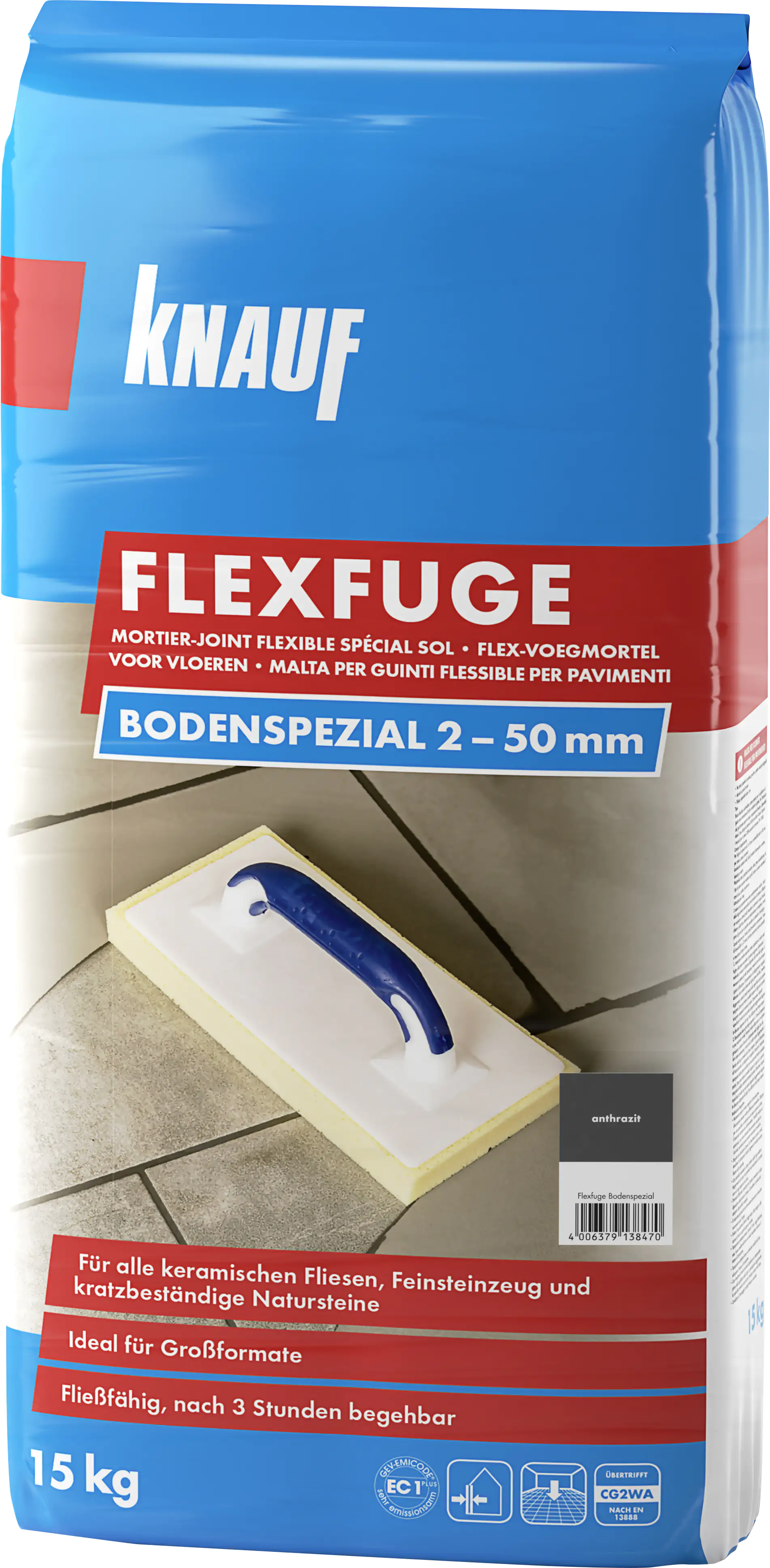 Knauf Fugenmörtel Flexfuge Bodenspezial 2 - 50 mm anthrazit 15 kg