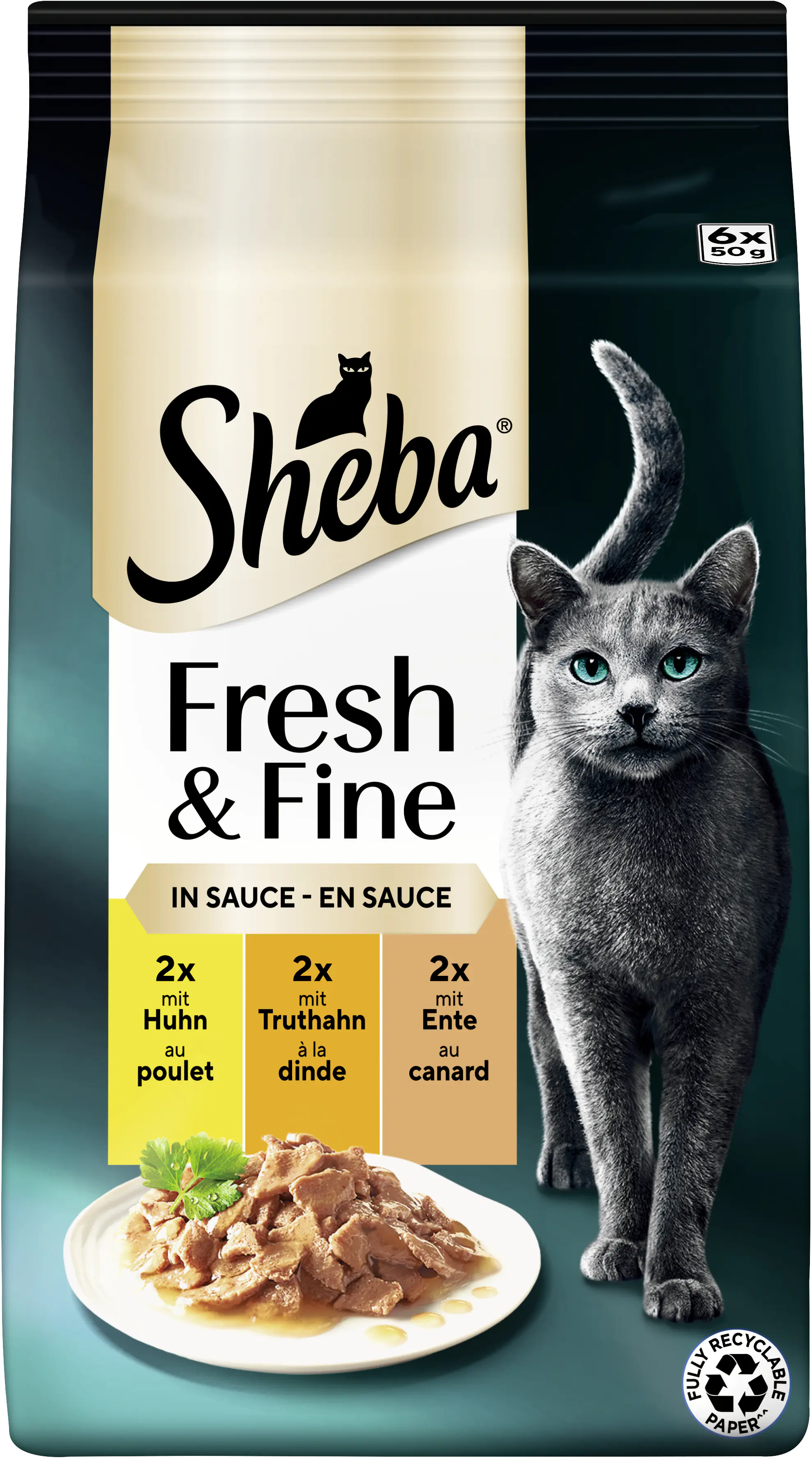 Sheba Katzennassfutter Adult 6 x 50 g Huhn, Ente & Truthahn