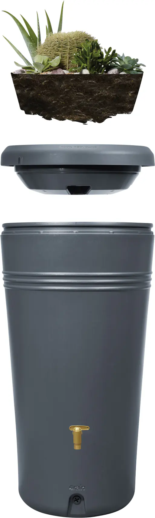 4rain Regenspeicher Azura 2in1 230 L grau mit Pflanzschale