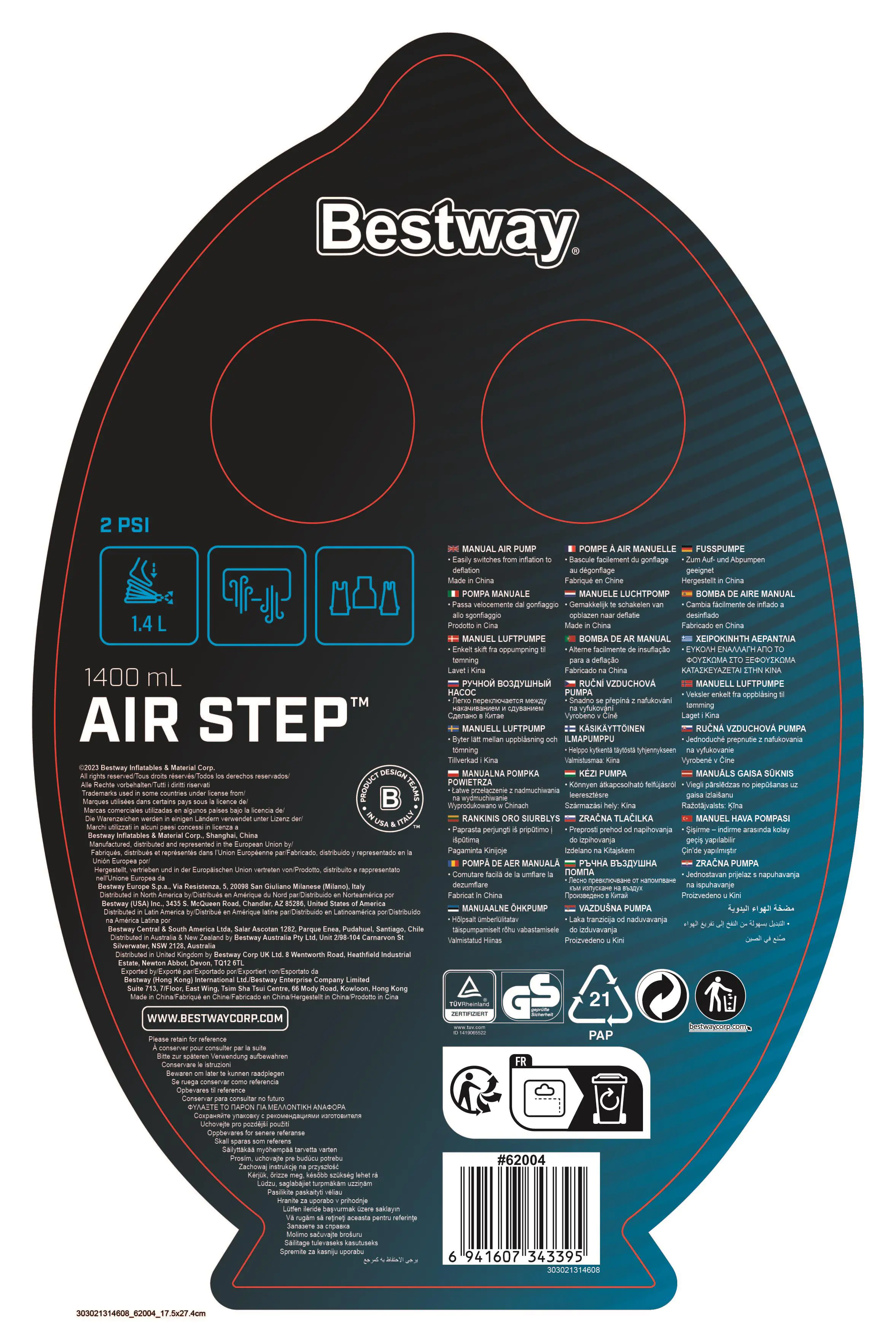 Bestway Fußpumpe Air Step blau-schwarz 1,4 L Bestway Fußpumpe Air Step blau-schwarz 1,4 L