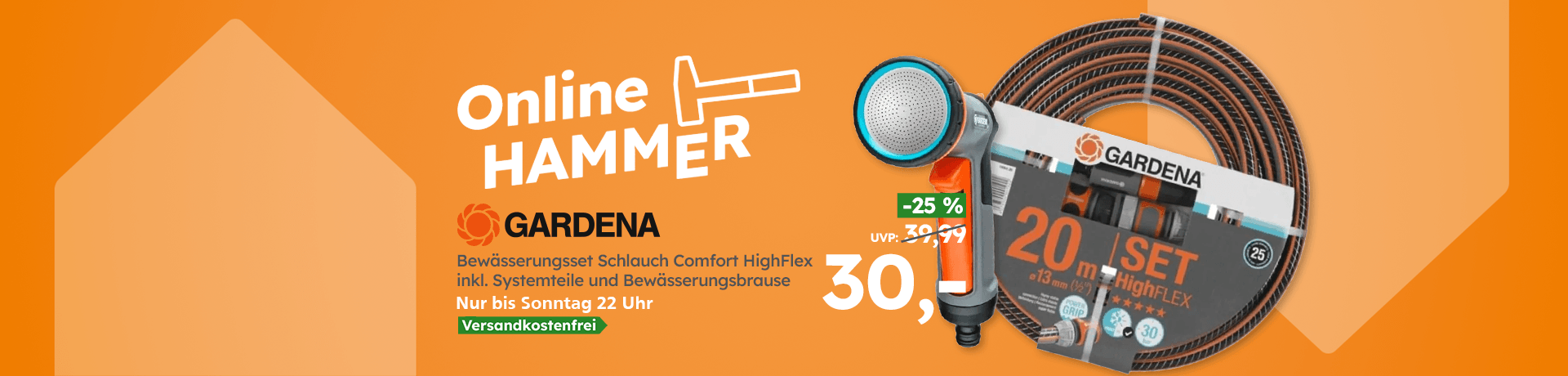Online Hammer: Gardena Bewässerungsset Comfort HighFlex inkl. Brause, nur bis Sonntag 22 Uhr, versandkostenfrei, jetzt 30 €.
