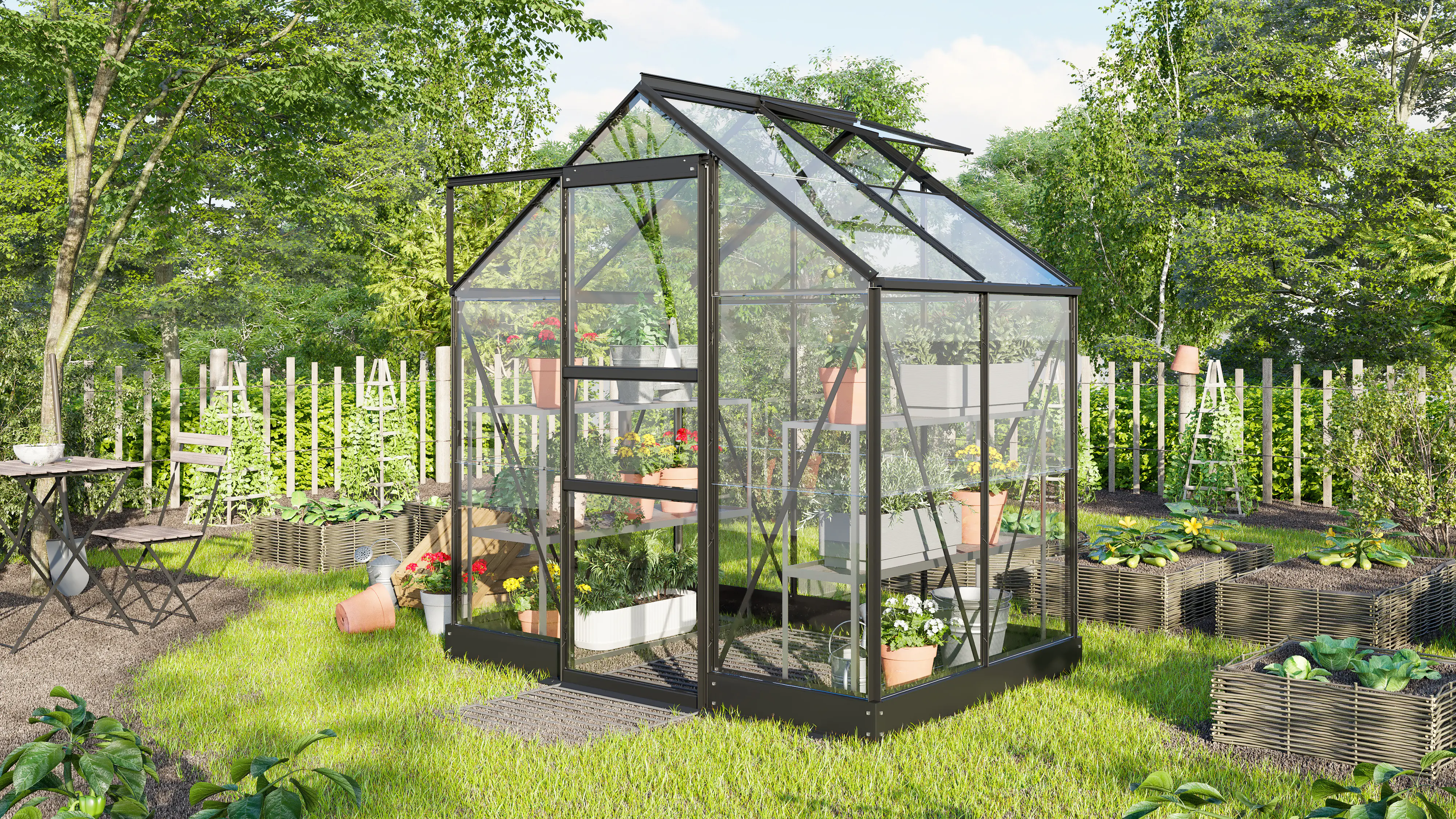 Vitavia Gewächshaus Eris 2500 ESG 3 mm schwarz 195 x 137 cm  Vitavia Gewächshaus Eris 2500 ESG 3 mm schwarz 195 x 137 cm