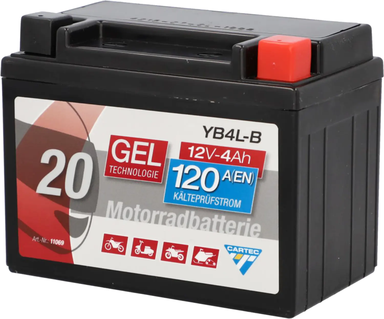Cartec Gel Motorradbatterie YB4L-B 4Ah 120A Cartec Gel Motorradbatterie YB4L-B 4Ah 120A