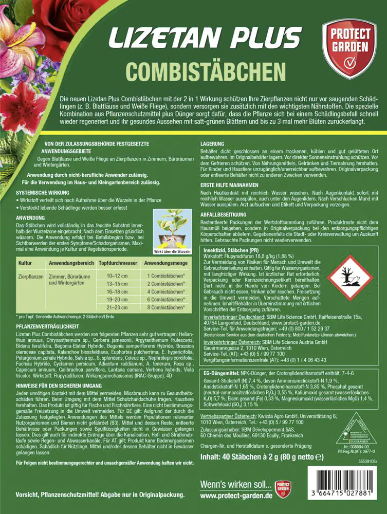 Protect Garden Lizetan Plus Combistäbchen 40 Stück Protect Garden Lizetan Plus Combistäbchen 40 Stück