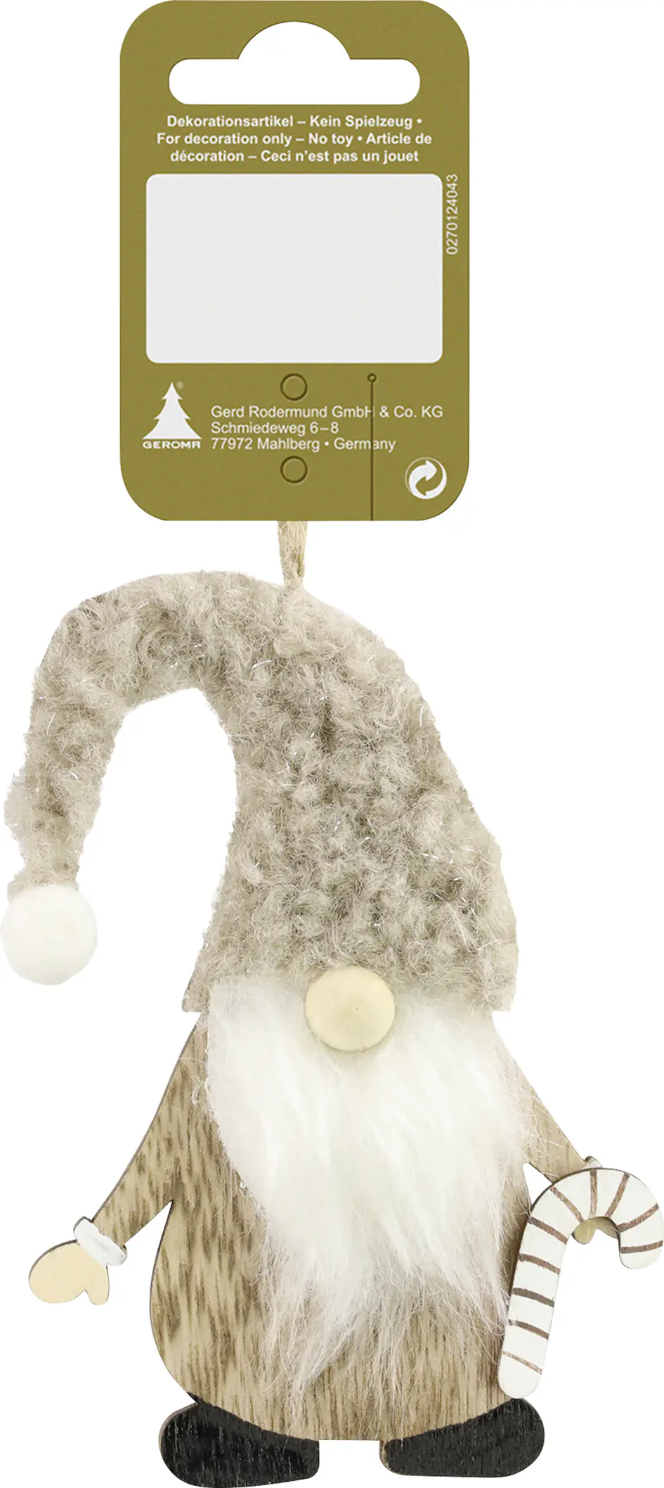 Dekoanhänger Santa mit Zuckerstange Holz 12 x 8 cm natur-weiß  Dekoanhänger Santa mit Zuckerstange Holz 12 x 8 cm natur-weiß