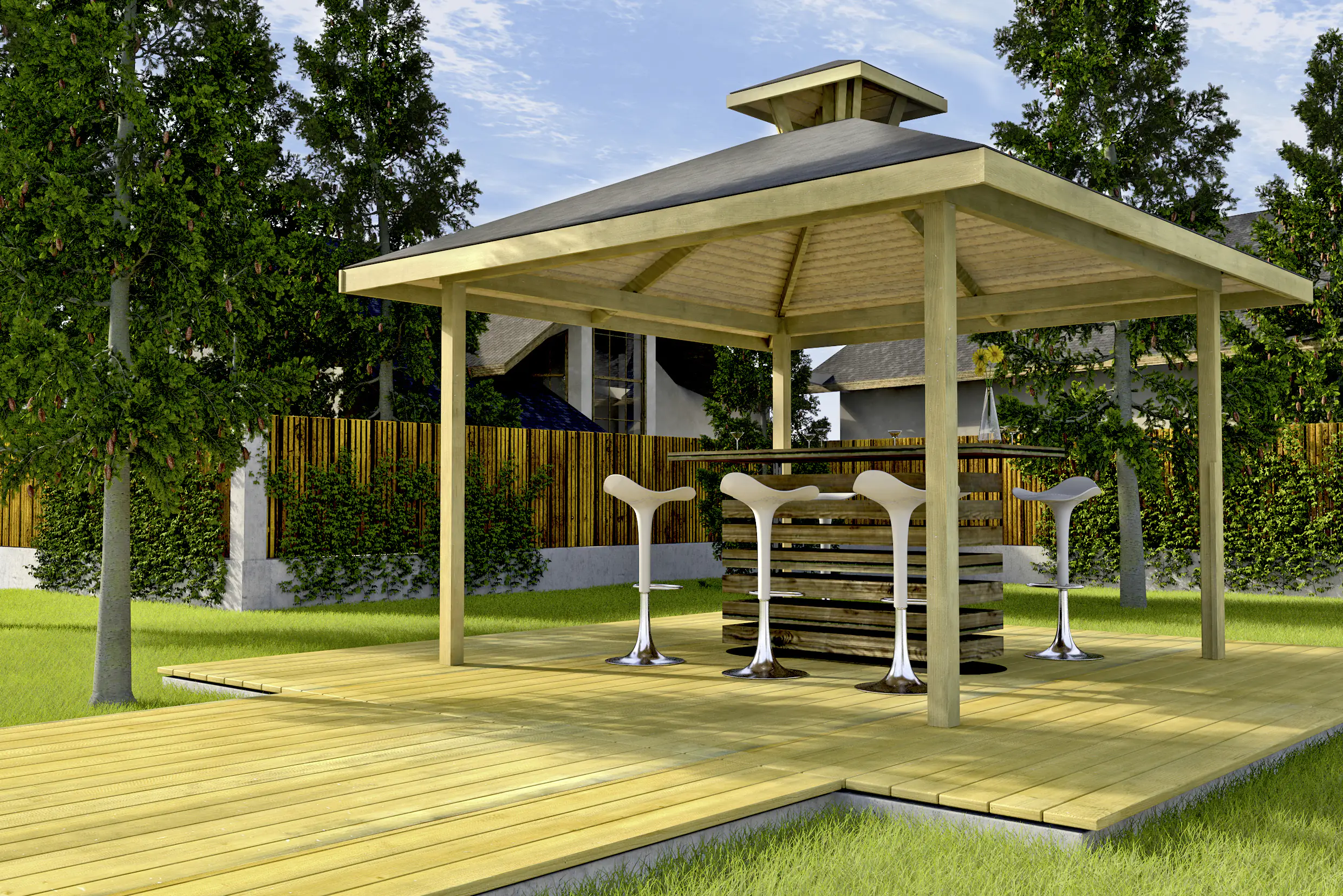 Weka Gartenlaube Gartenoase 304 x 304 cm natur mit Dachaufsatz