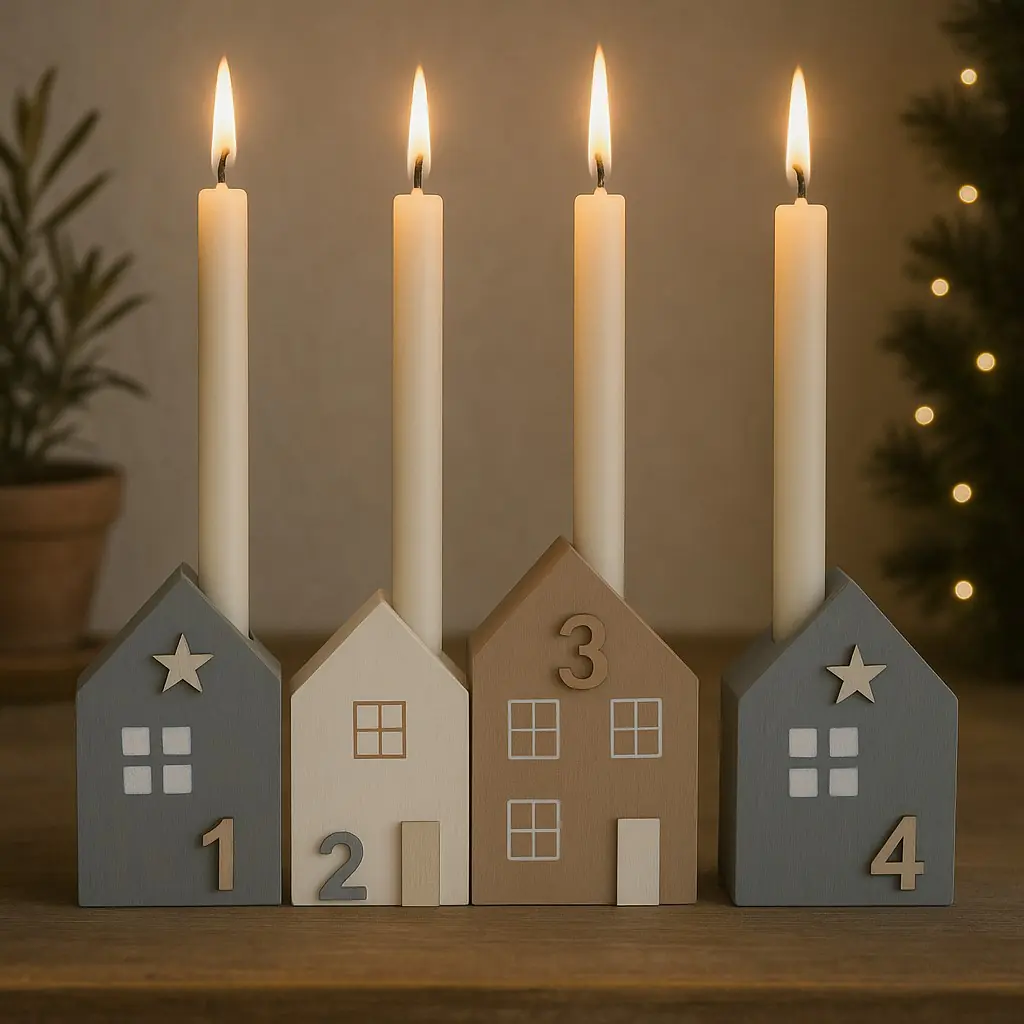 TrendLine Dekohaus Set aus 4 Kiefernholz-Häusern 14 x 5,5 x 36,5 cm mehrfarbig