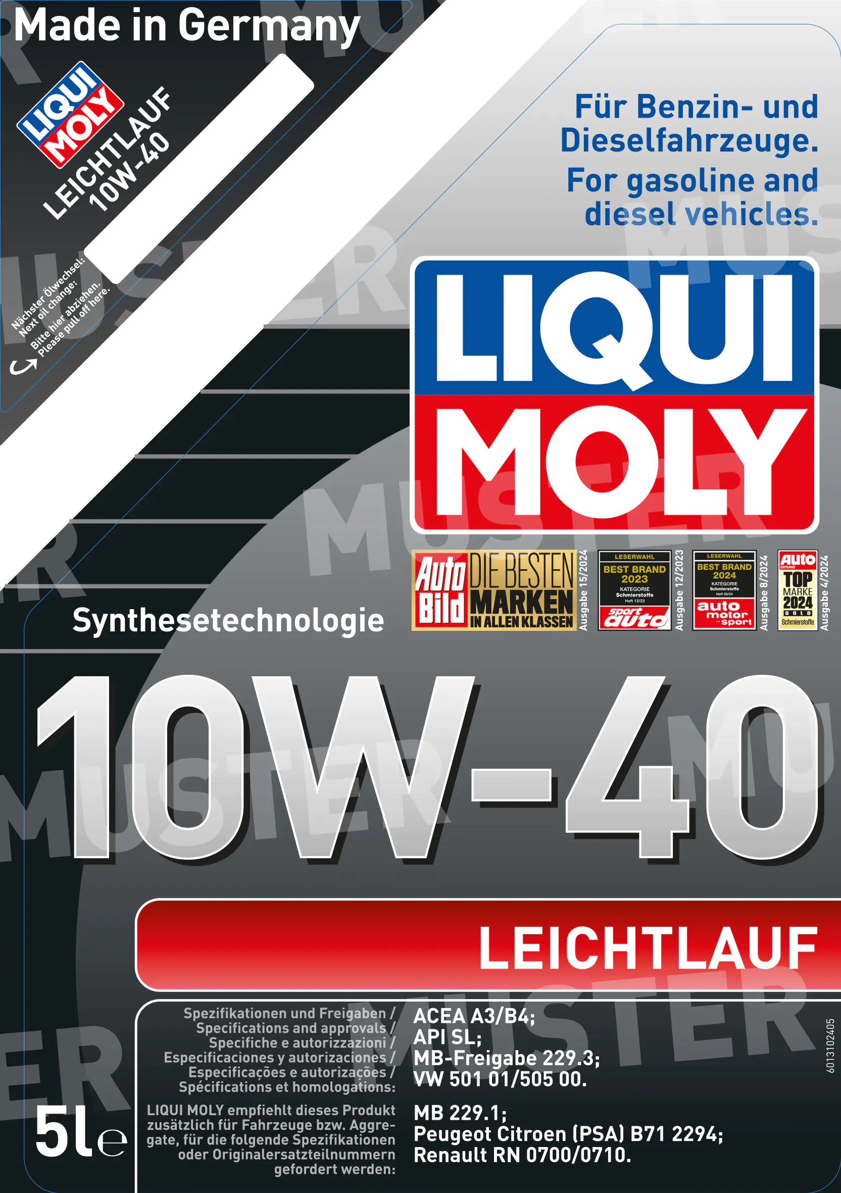 Liqui Moly Motoröl Leichtlauf 10W-40 5 L Liqui Moly Motoröl Leichtlauf 10W-40 5 L