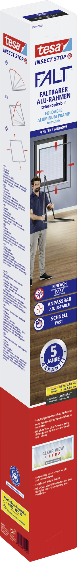 tesa Fliegenschutz-Fenster FALT 80 x 80 - 140 x 140 cm anthrazit/anthrazit