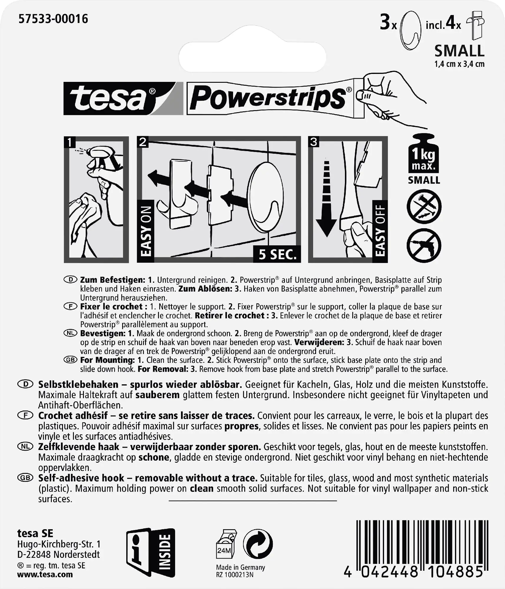 tesa Haken Powerstrip Small 3er-Set, oval, weiß tesa Haken Powerstrip Small 3er-Set, oval, weiß