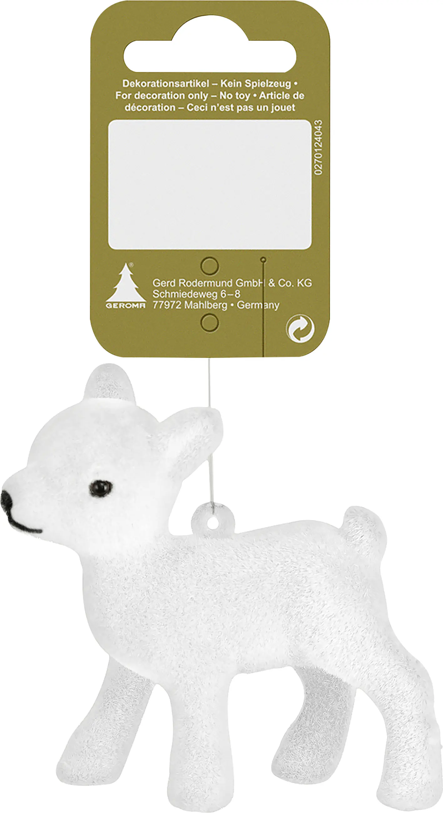 Weihnachtshänger Bambi Kunststoff 8 cm weiß 