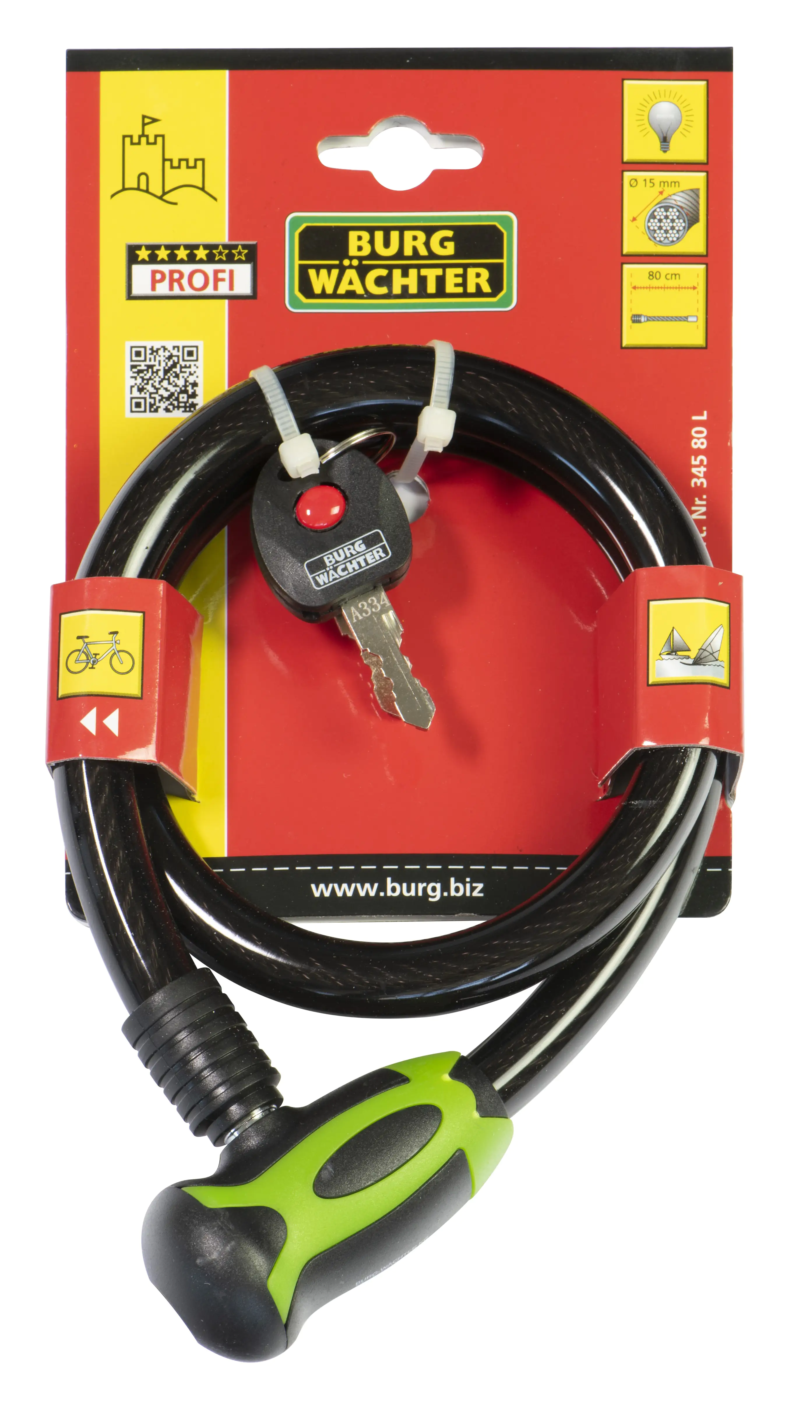 Burg Wächter Zylinder-Seilschloss 345 80 L 800mm Ø 12mm