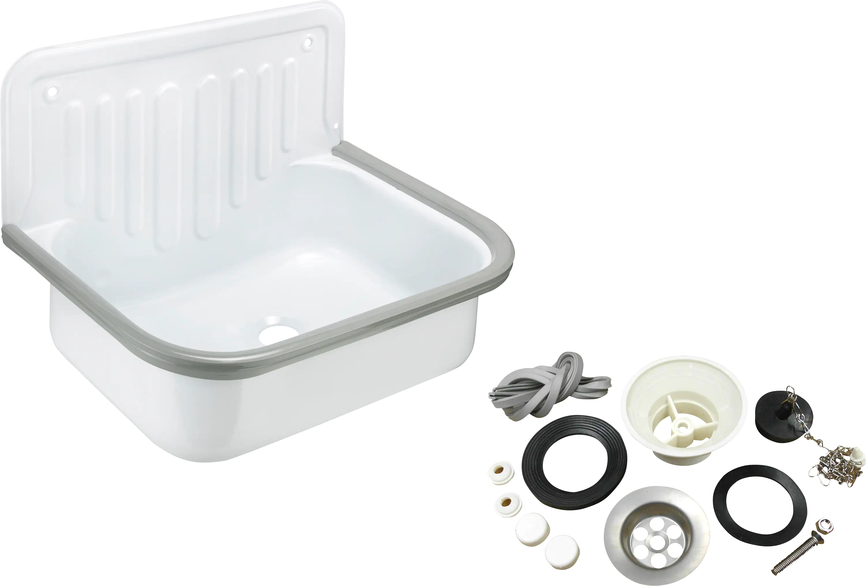 Stahl Ausgussbecken mit Zubehör-Set Stahl Ausgussbecken mit Zubehör-Set