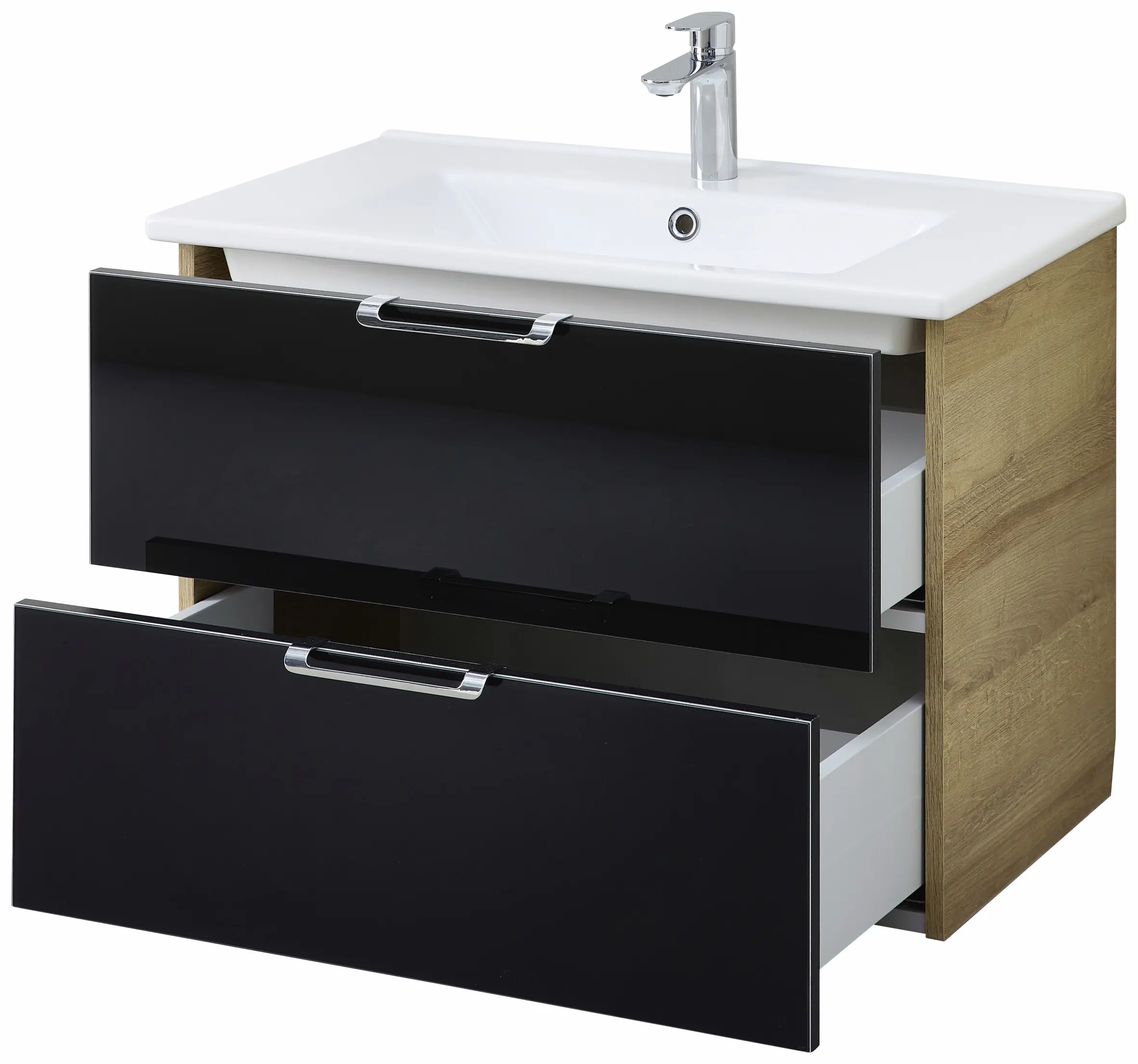 Pelipal Bad-Waschtischunterschrank mit Keramikwaschtisch Münster Riviera Eiche Dekor schwarz 75 x 54 cm