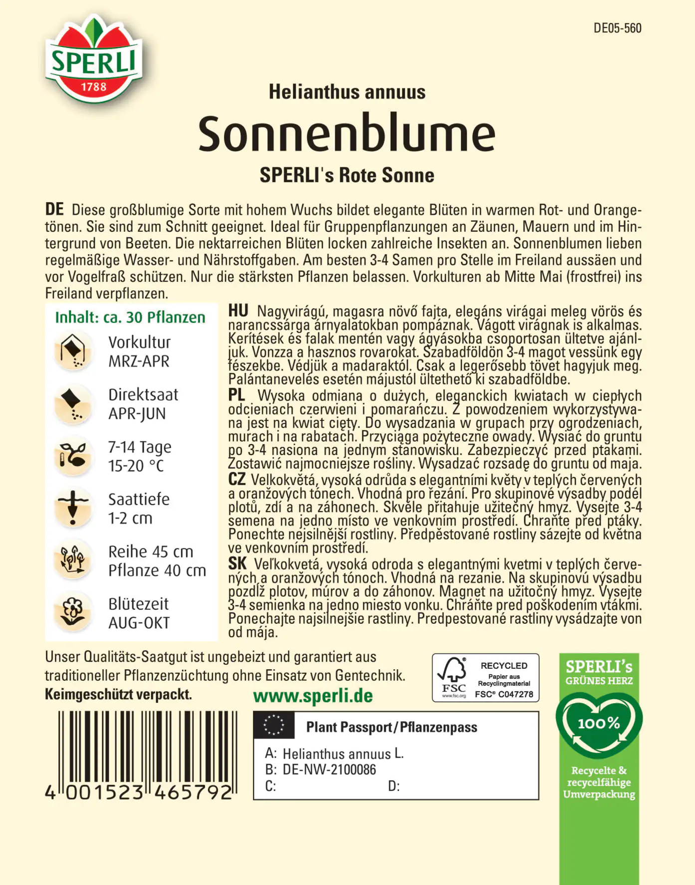 Sperli Sonnenblume SPERLI's Rote Sonne