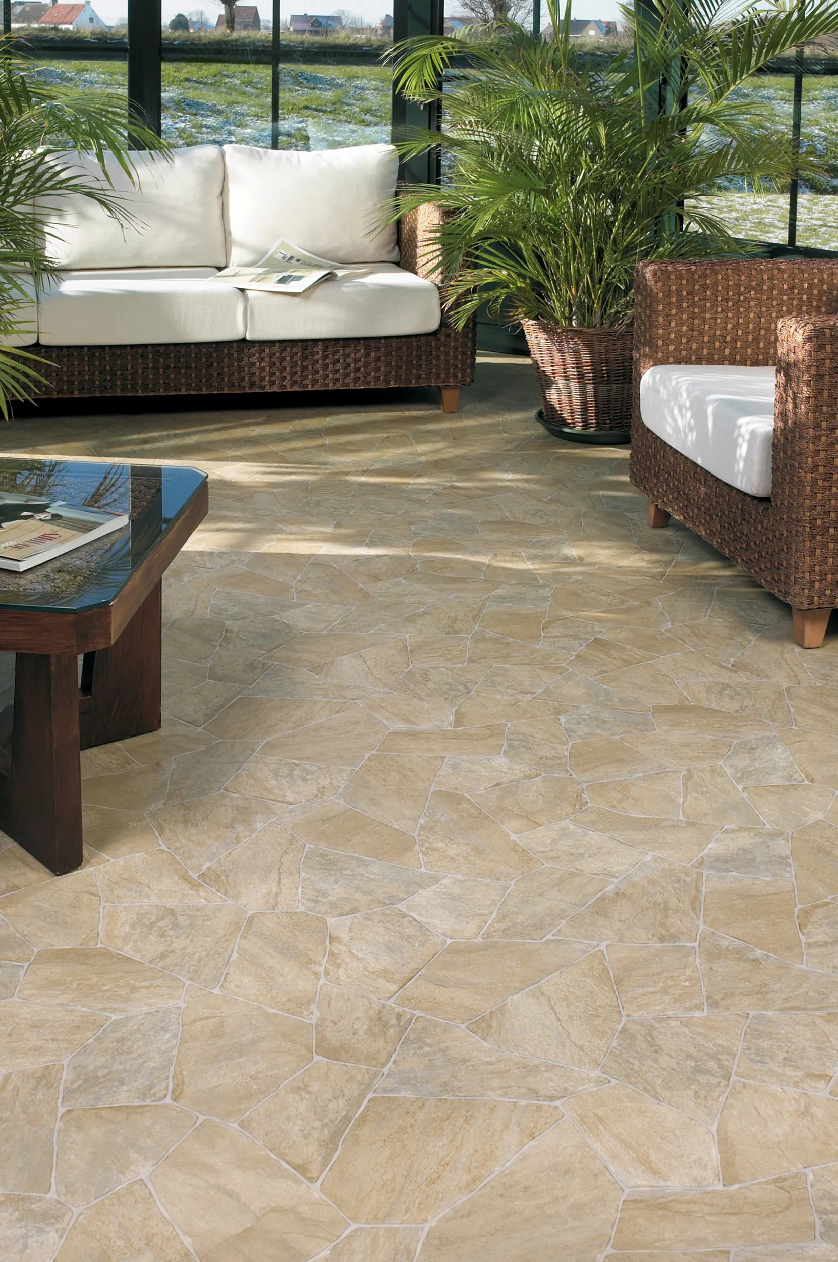 Bodenbelag Vinyl 4 m Bruchsteinoptik beige