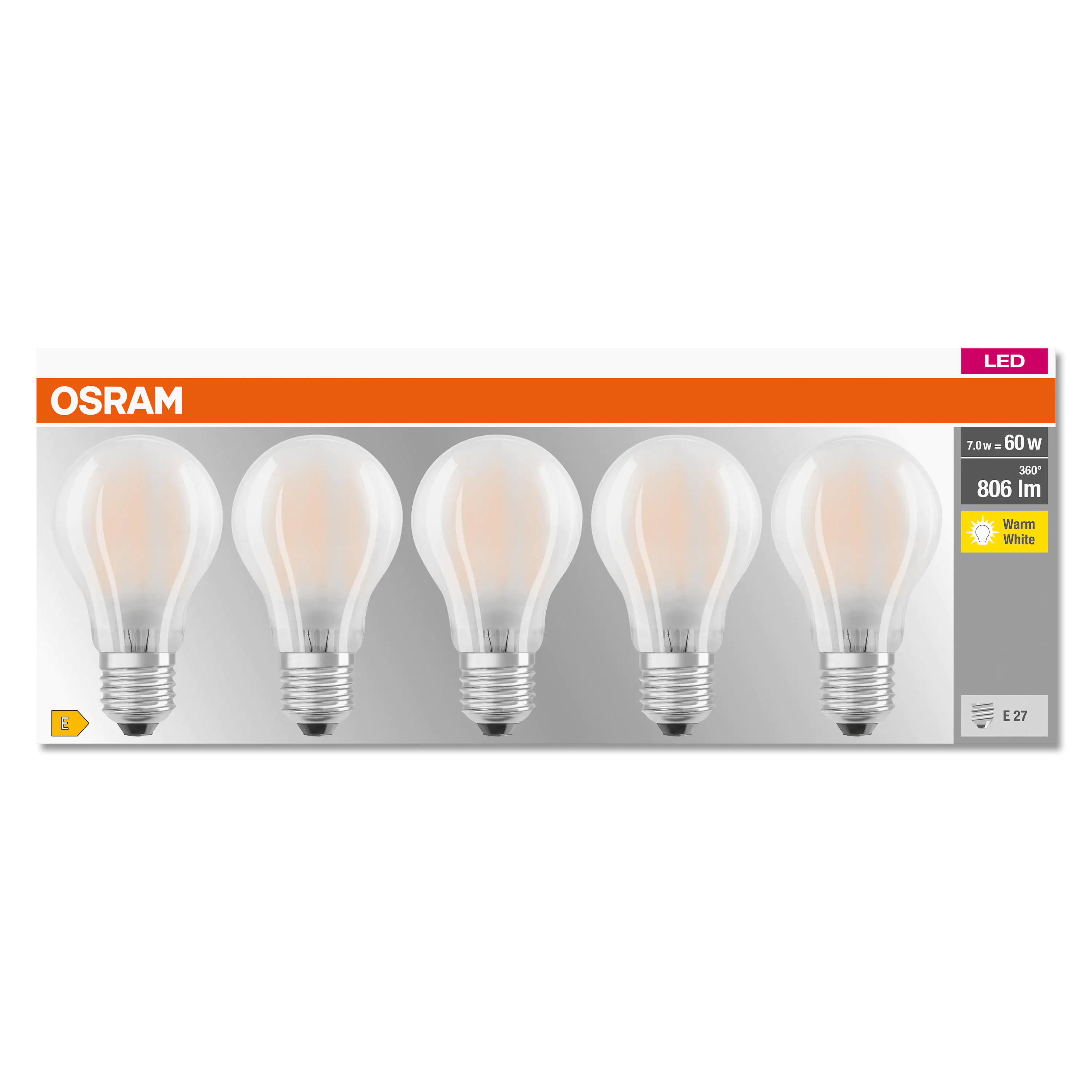 Osram LED Leuchtmittel Classic A 60 E27 6W 5er Pack warmweiß, weiß matt