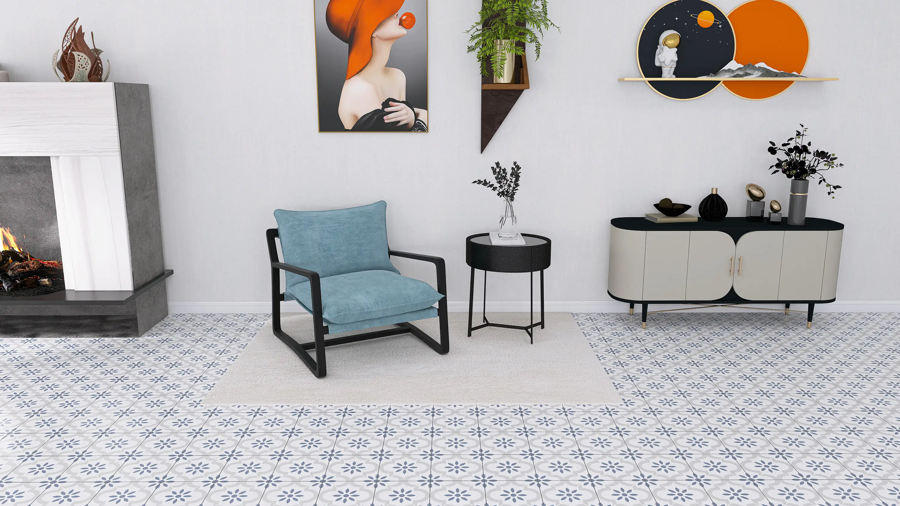 Bodenfliese Feinsteinzeug Casablanca Asolo 20 x 20 cm weiß-blau