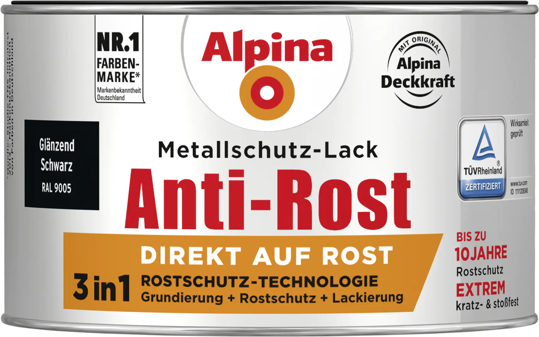 Alpina Metallschutz-Lack Anti-Rost 300 ml schwarz glänzend
