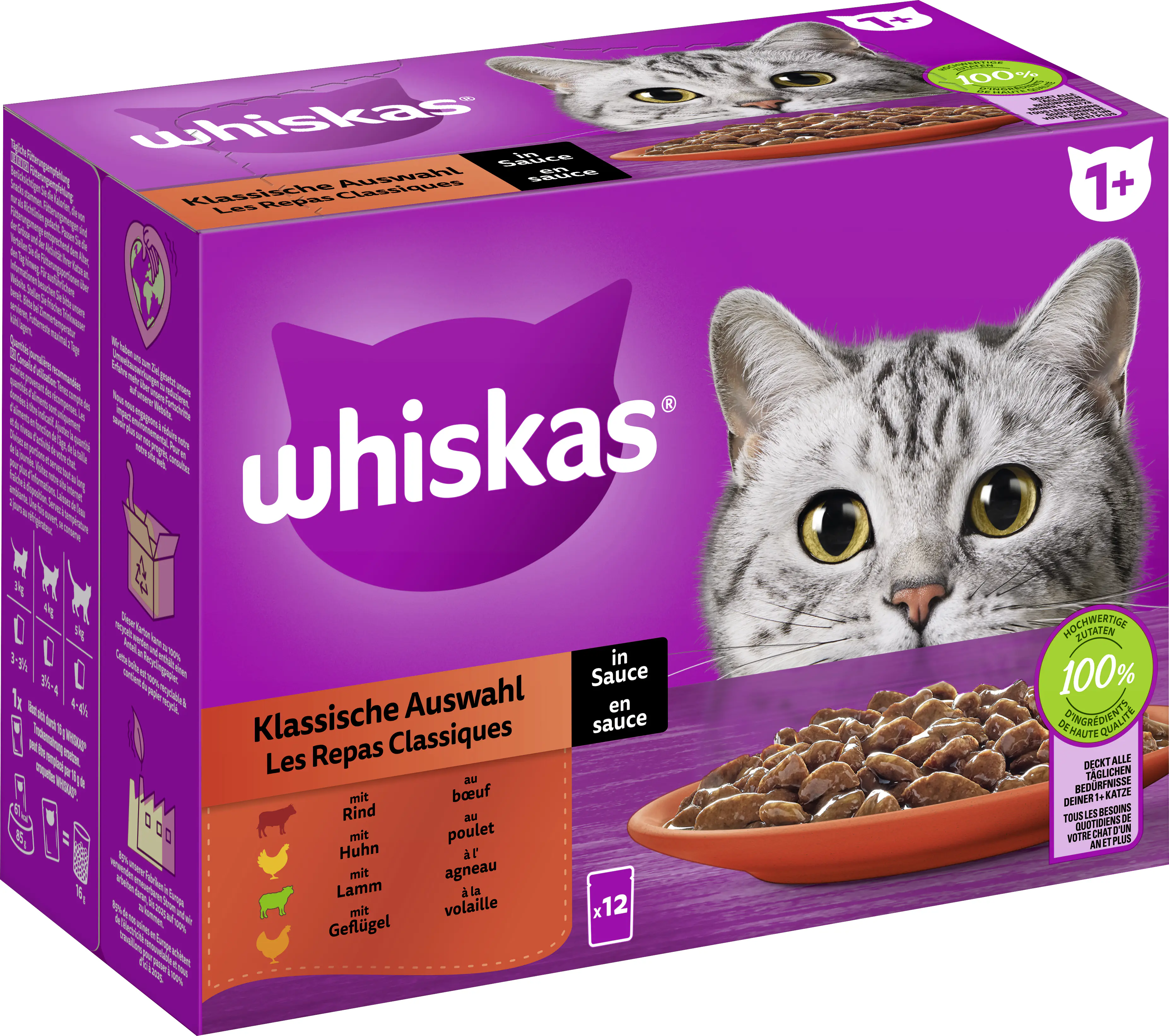 Whiskas Multipack klassische Auswahl in Sauce Katzenfutter 12 x 85 g