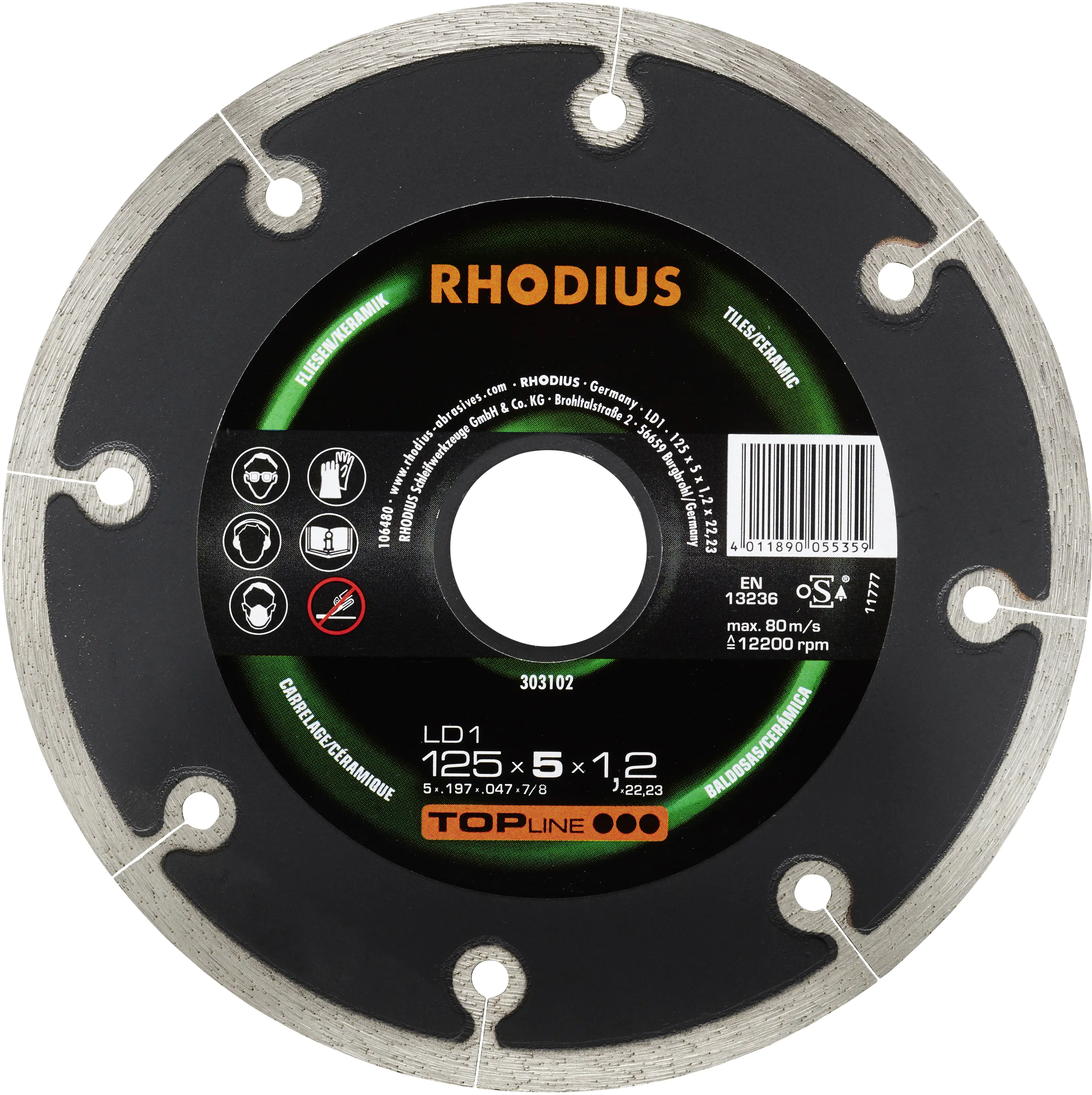 Rhodius Diamanttrennscheibe LD1 Fliesen Ø 125 mm Bohrung 22,23 mm Rhodius Diamanttrennscheibe LD1 Fliesen Ø 125 mm Bohrung 22,23 mm