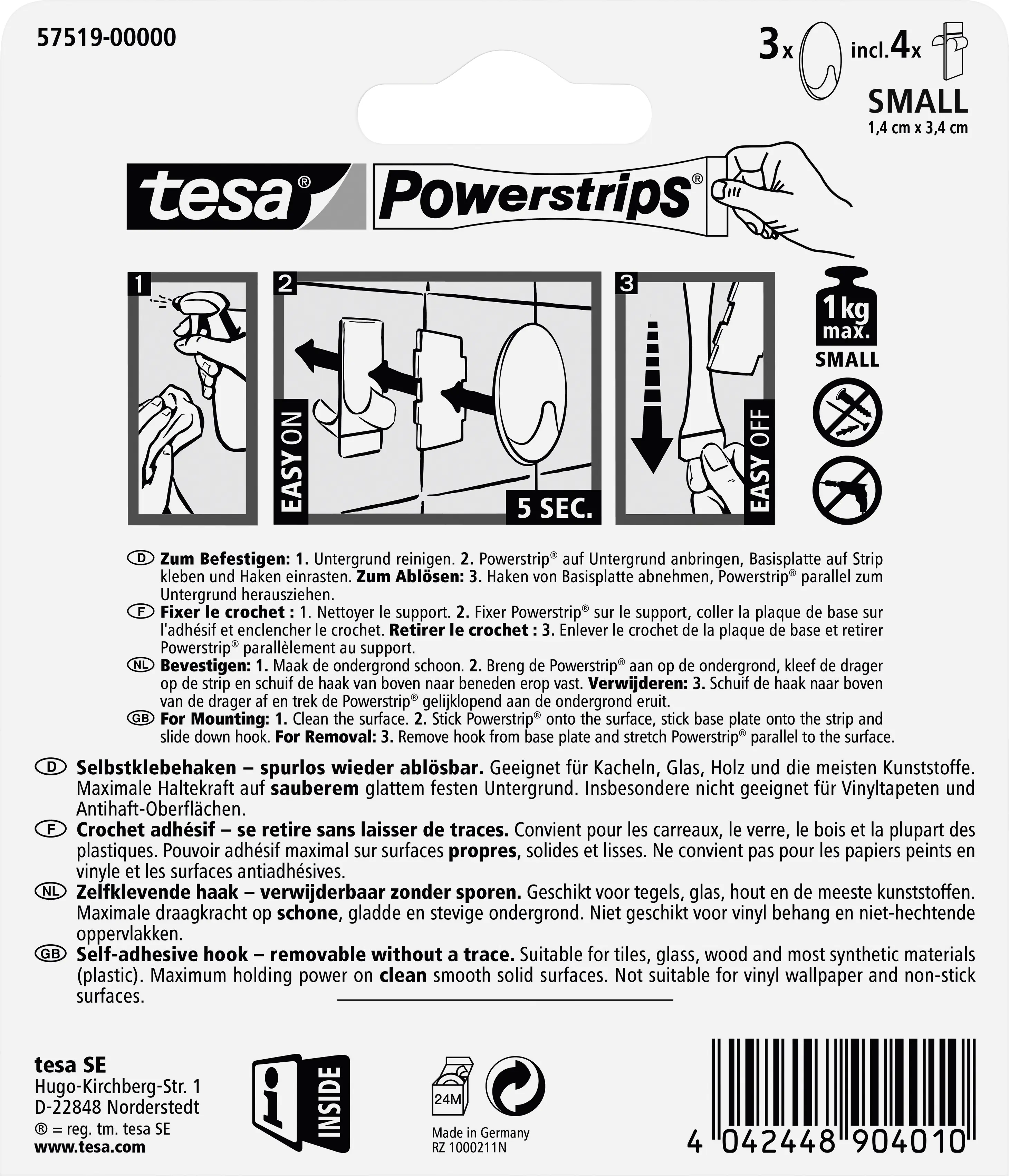 tesa Haken Powerstrip Small oval, matt-chrome