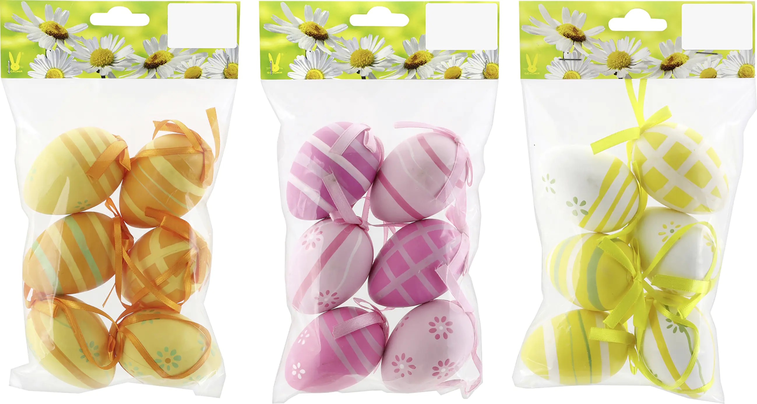 Ostereier Kunststoff zum Hängen 6 x 4 cm bunt mit Muster 6 Stück