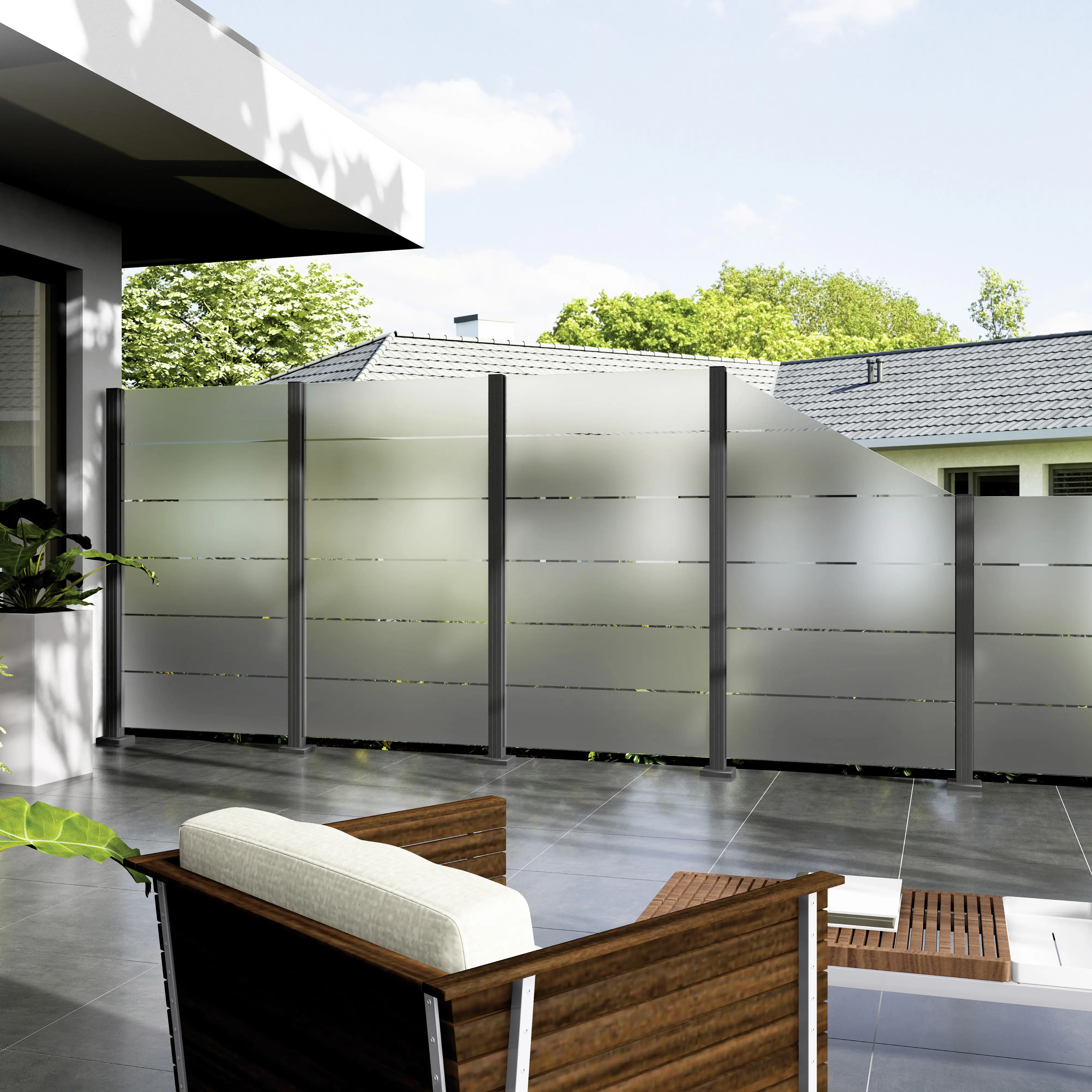 Ambiente Glaszaun Erweiterungsset Klarglas mit Siebdruck 187 x 124,2 grau Ambiente Glaszaun Erweiterungsset Klarglas mit Siebdruck 187 x 124,2 grau