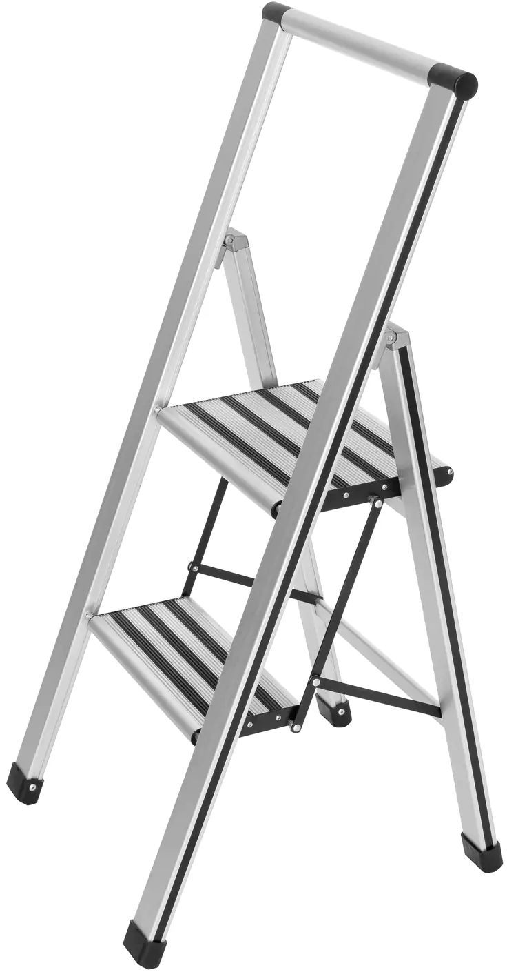 4008838601037_1379154 Wenko Alu-Design Klapptrittleiter 2-stufig, Ultraflach, Breite Stufen, max. 150 kg,