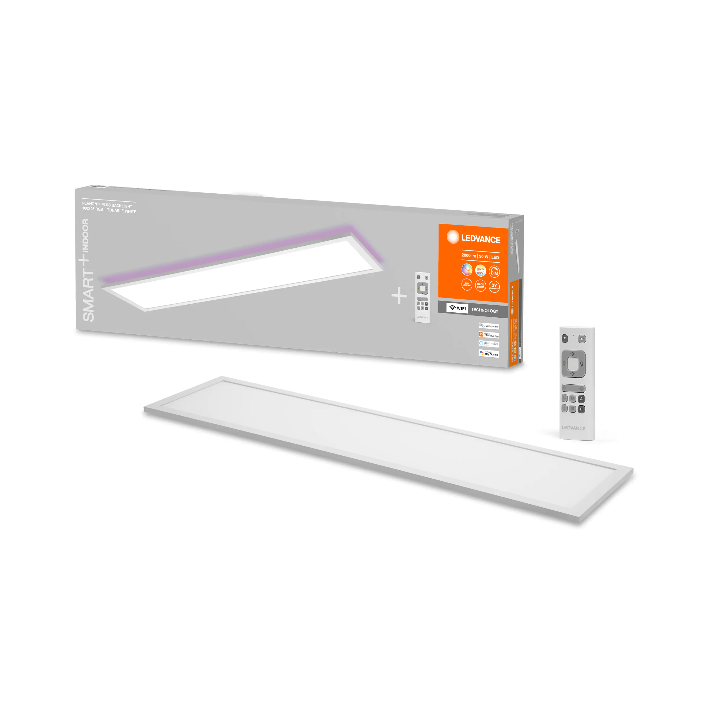 4058075650213_1 Ledvance LED Panel Smart+ WiFi Planon Plus silber 100 x 25 cm RGB-Backlight