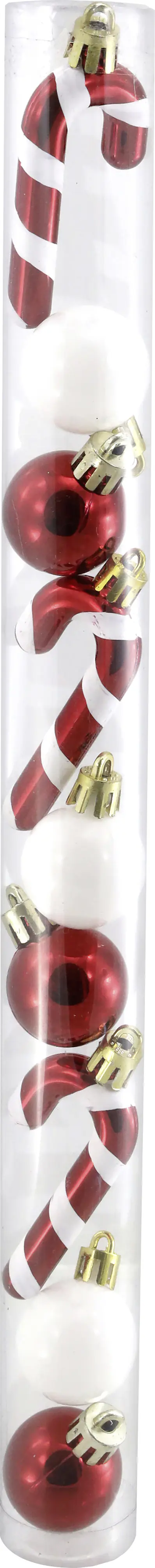 Weihnachtsanhänger Zuckerstange aus Kunststoff 7,5 cm rot/weiß - 9 Stück