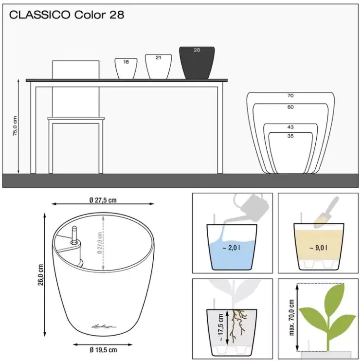 Lechuza Pflanzgefäß Classico Color 28 weiß Lechuza Pflanzgefäß Classico Color 28 weiß