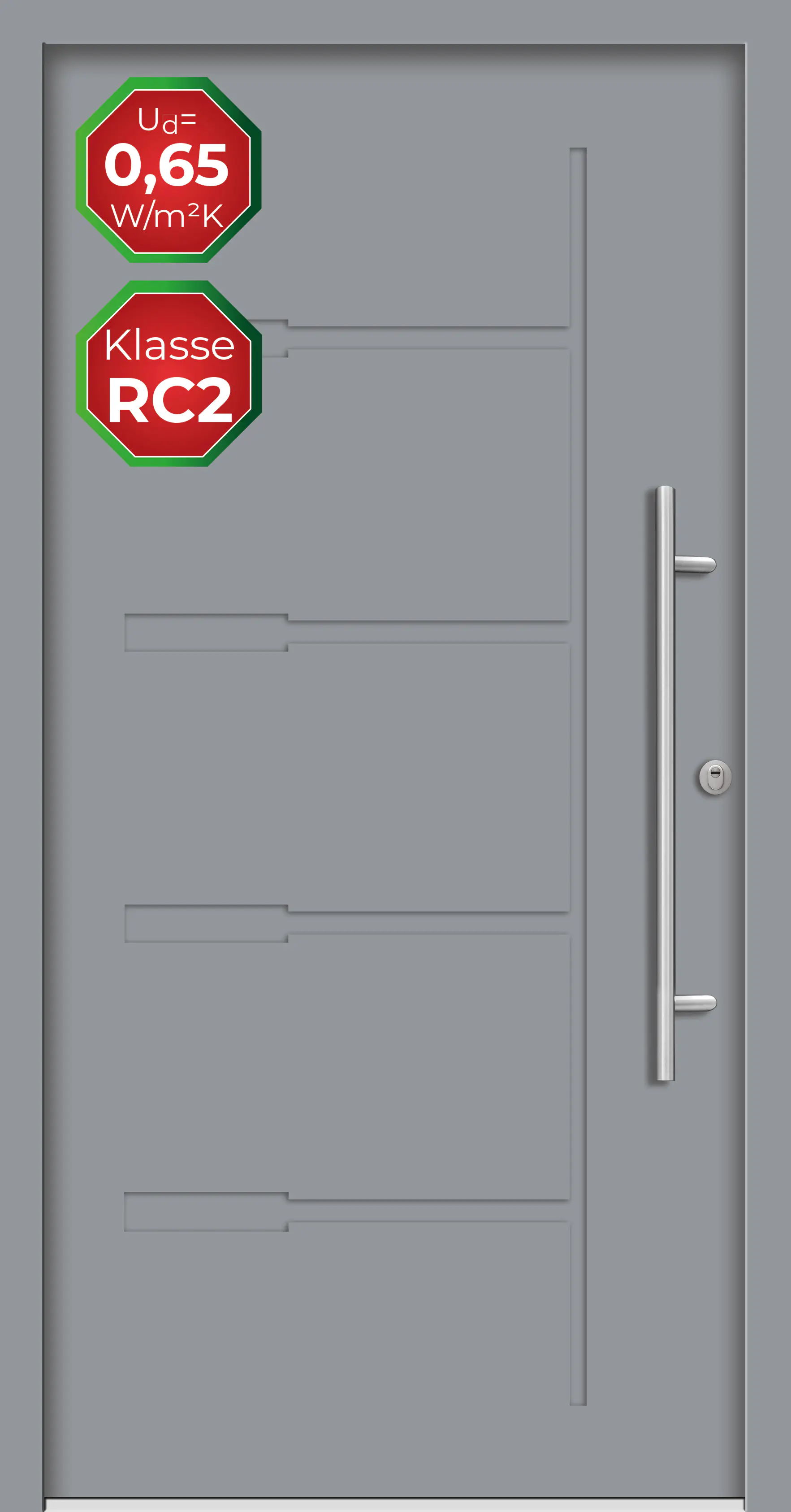 Splendoor Haustür Passivedoor Premium H1 RC2 Grau DIN Rechts 110 x 210 cm
