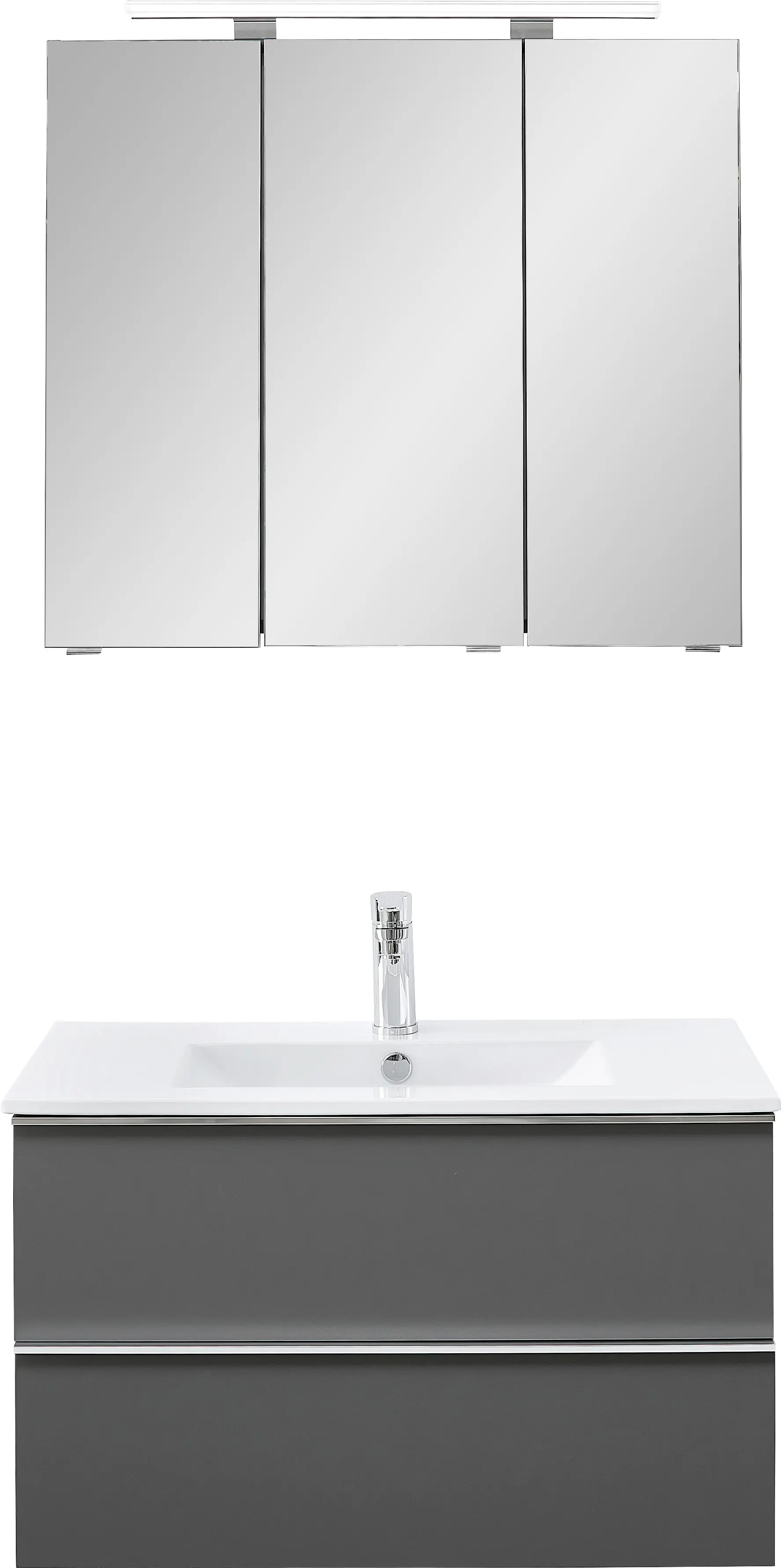 Primaster Bad-Set Düsseldorf grau 81 cm LED-Leuchten, Keramikwaschtisch