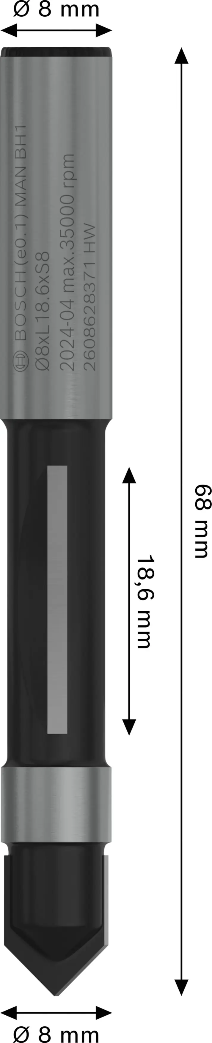 Bosch Kopierfräser 8 mm D1 8 mm L 19 mm G 66 mm