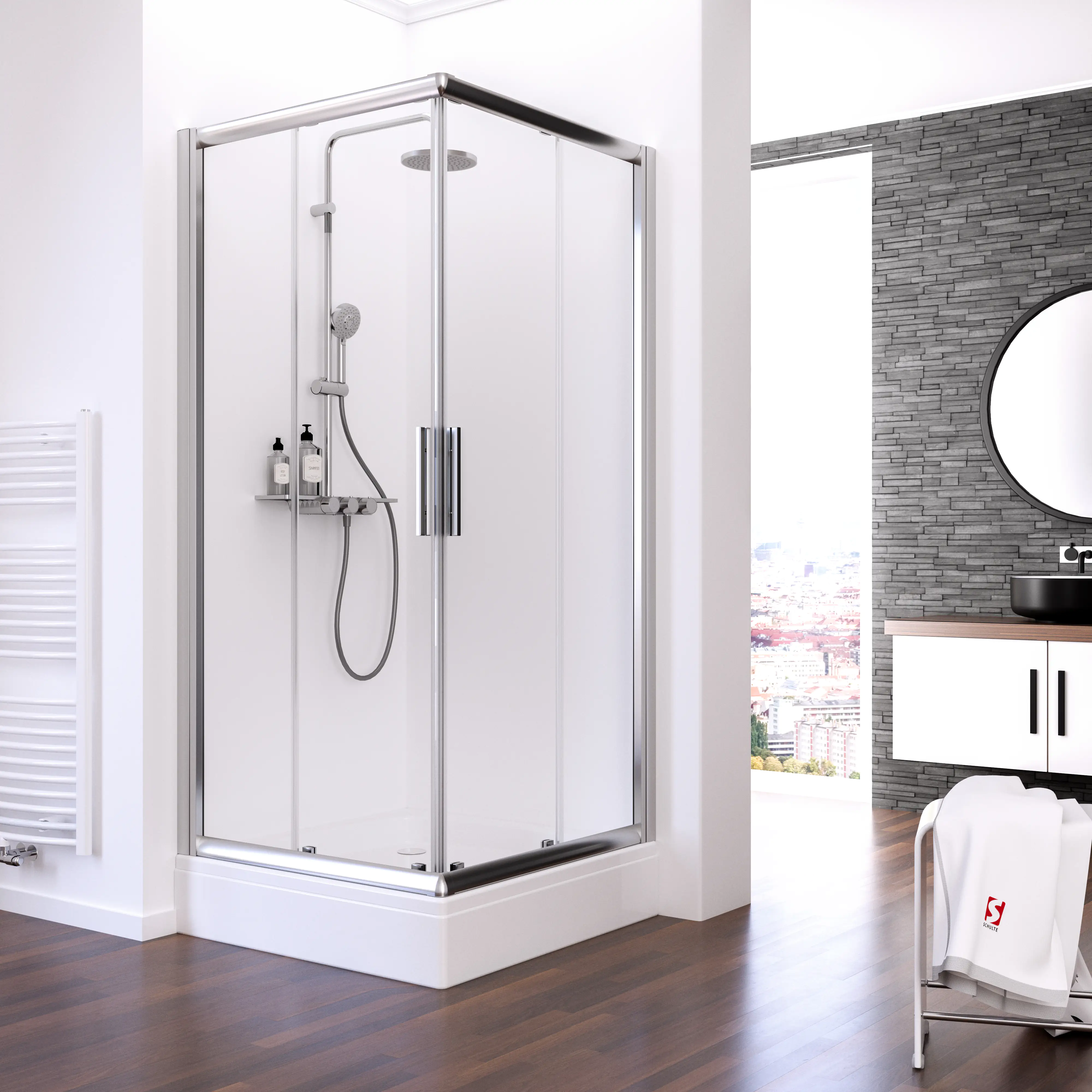 Schulte Eckeinstieg Duschwanne 80 x 80 x 185 cm Kristall/Trend