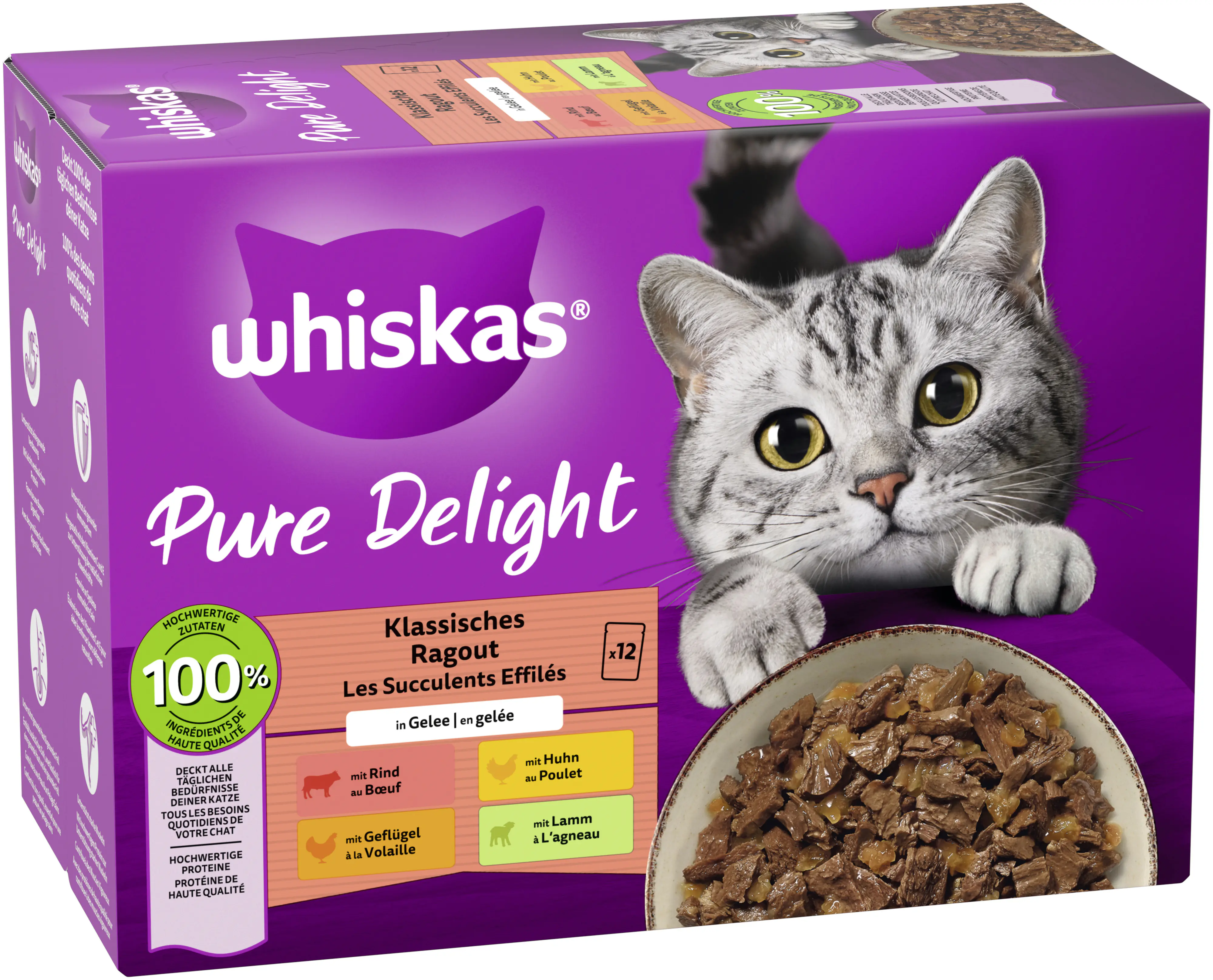 Whiskas Multipack Pure Delight Klassisches Ragout Katzenfutter 12 x 85 g