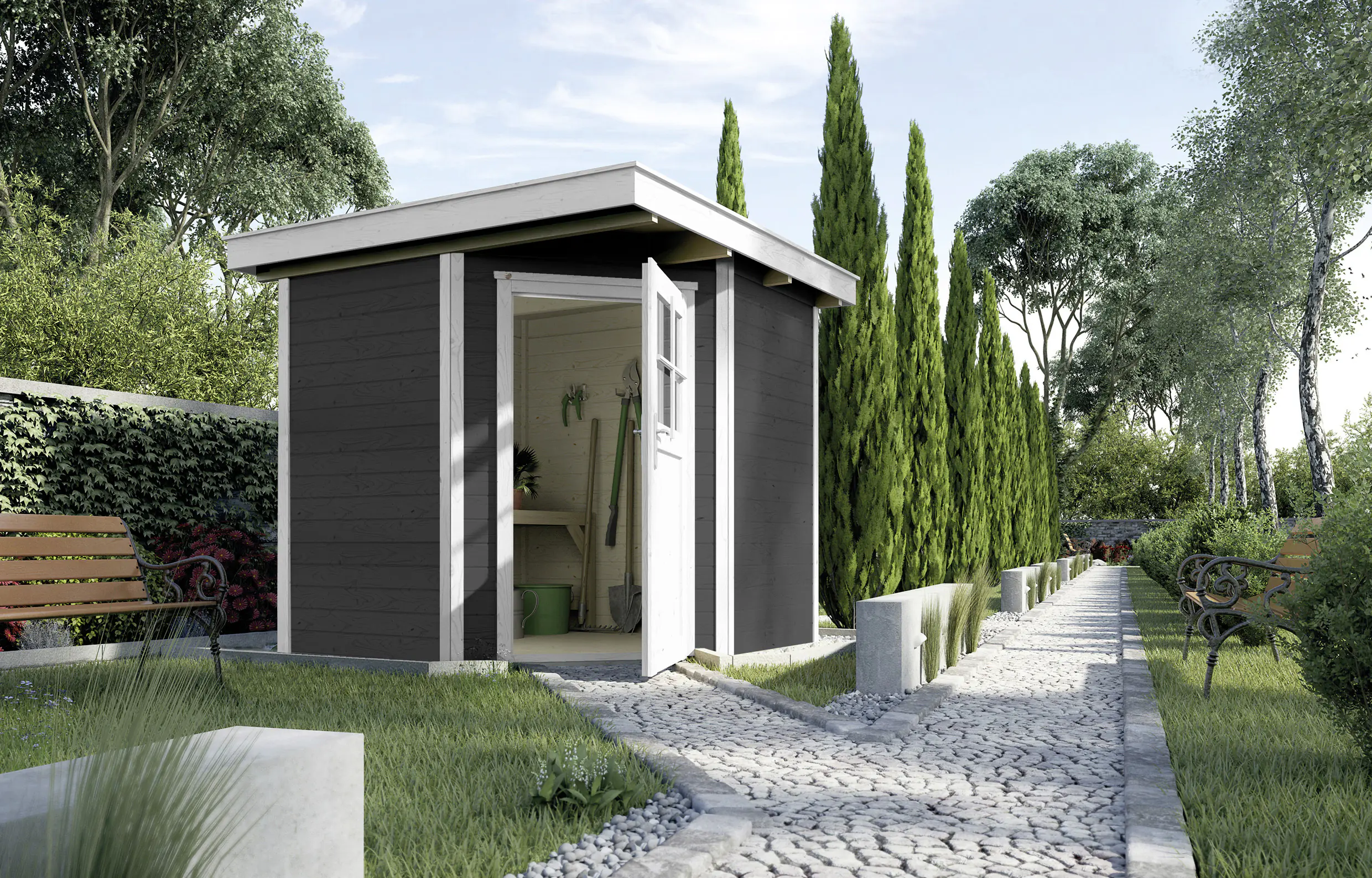 Weka Gartenhaus Nantje 239 x 235 cm anthrazit mit Fußboden