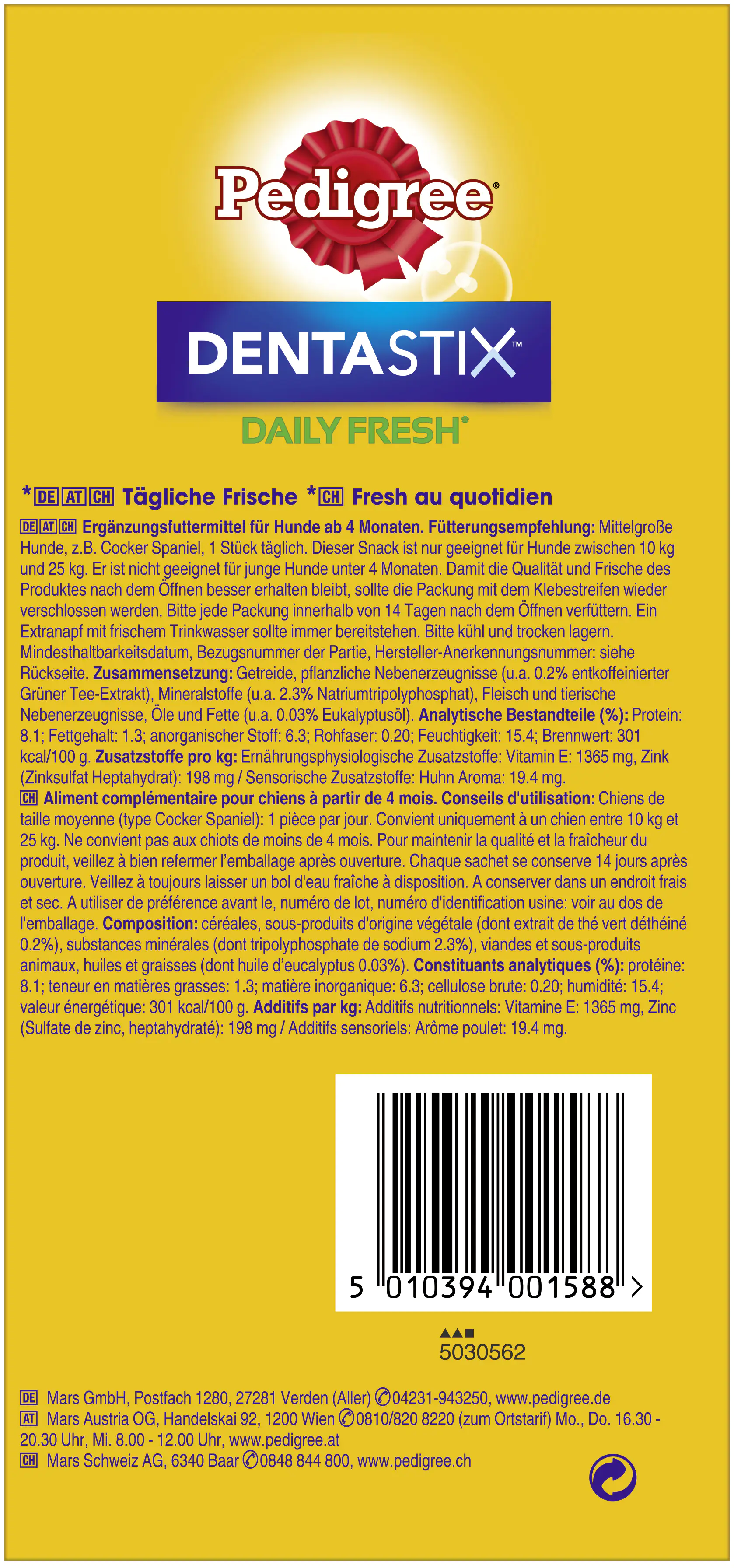 Pedigree Dentastix Daily Fresh für mittelgroße Hunde Multipack 4 x 7 Stück