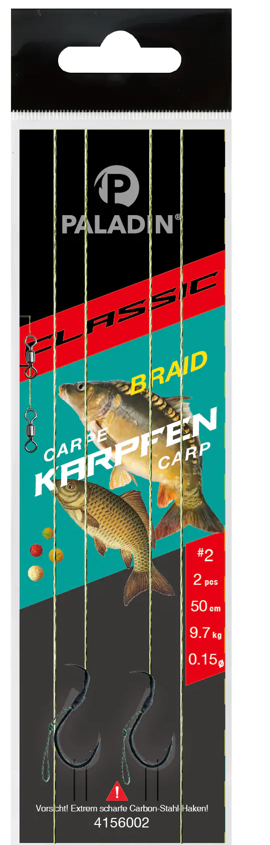 Paladin Karpfenhaken Boilie gebunden Größe 6 50 cm 2 Stück schwarz