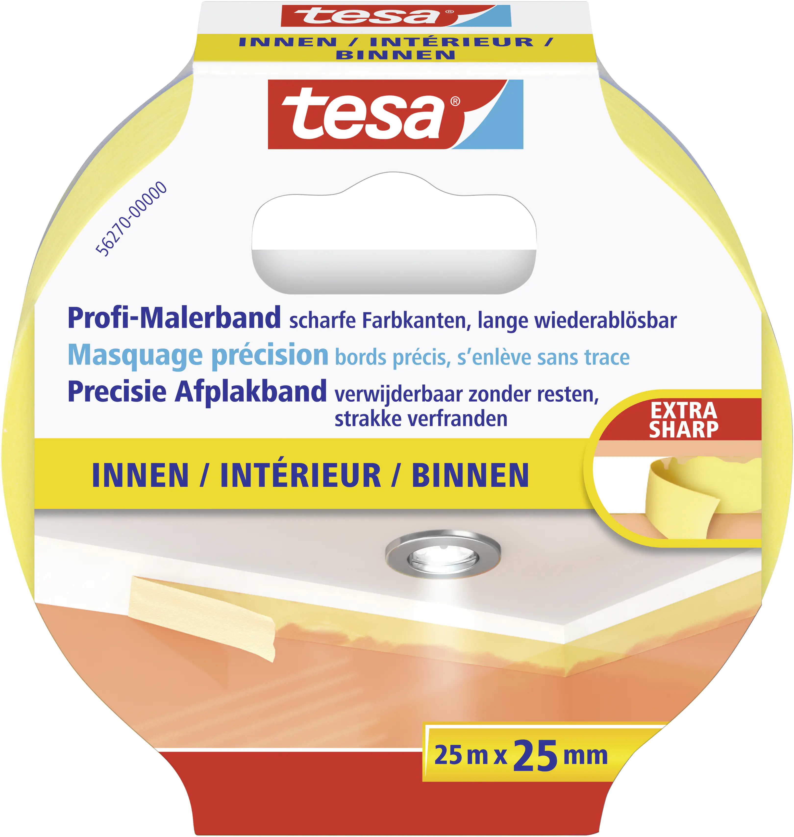 tesa Profi-Malerband Innen 25 m x 25 mm, gelb