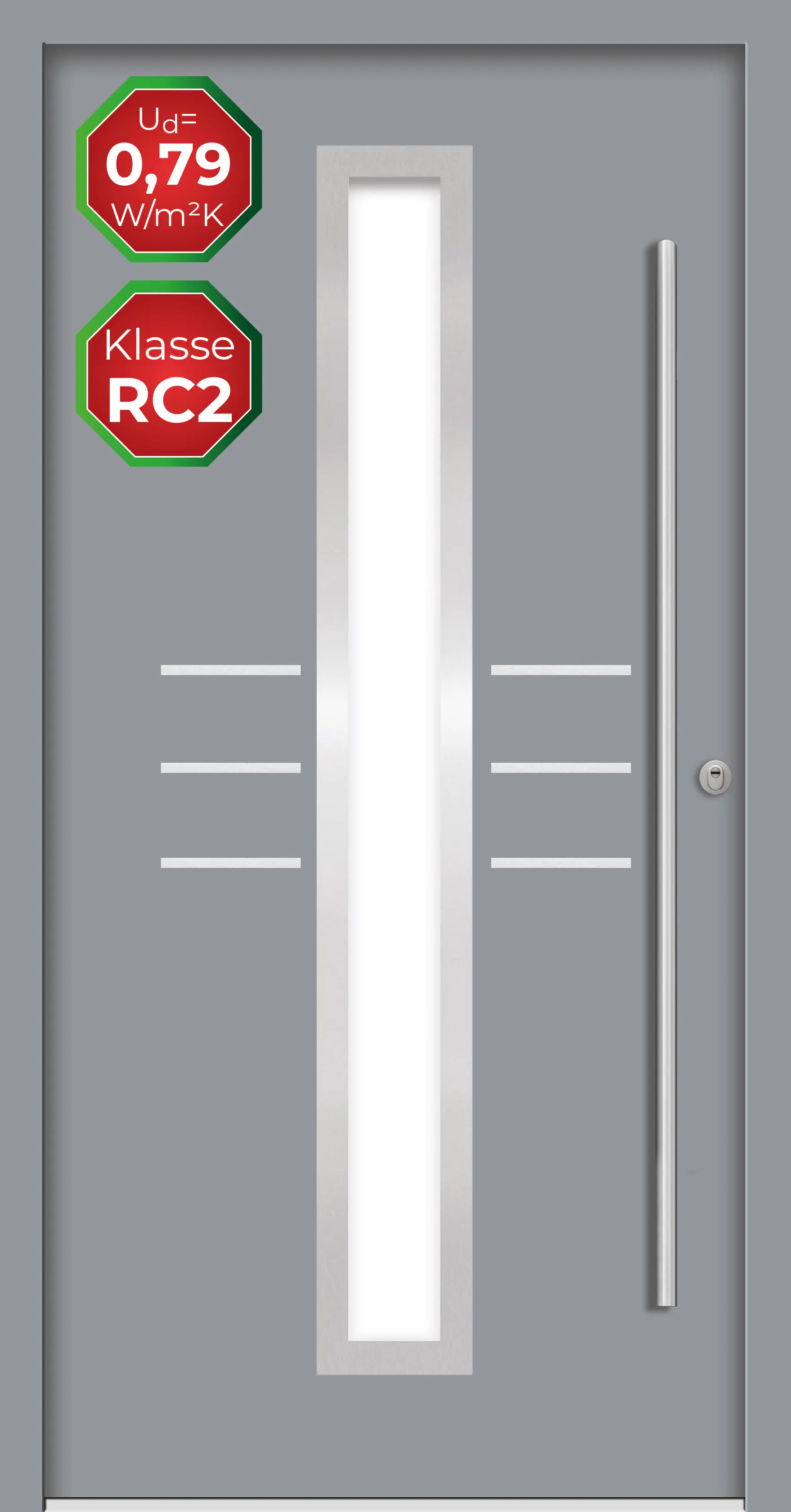 Splendoor Haustür Passivedoor Premium B07 RC2 Grau DIN Rechts 100 x 210 cm