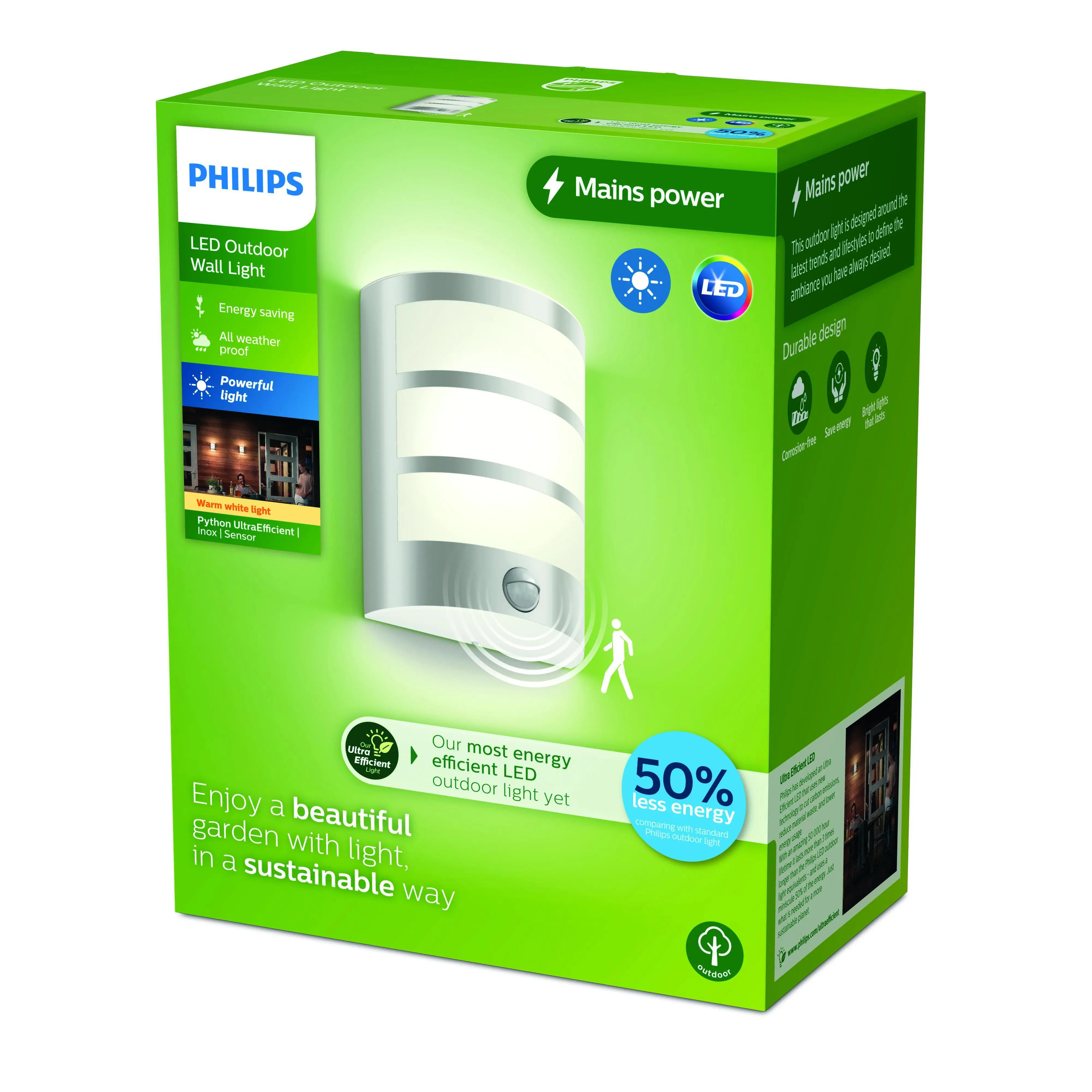 Philips LED Außenwandleuchte Python Edelstahl mit Bewegungssensor warmweiß