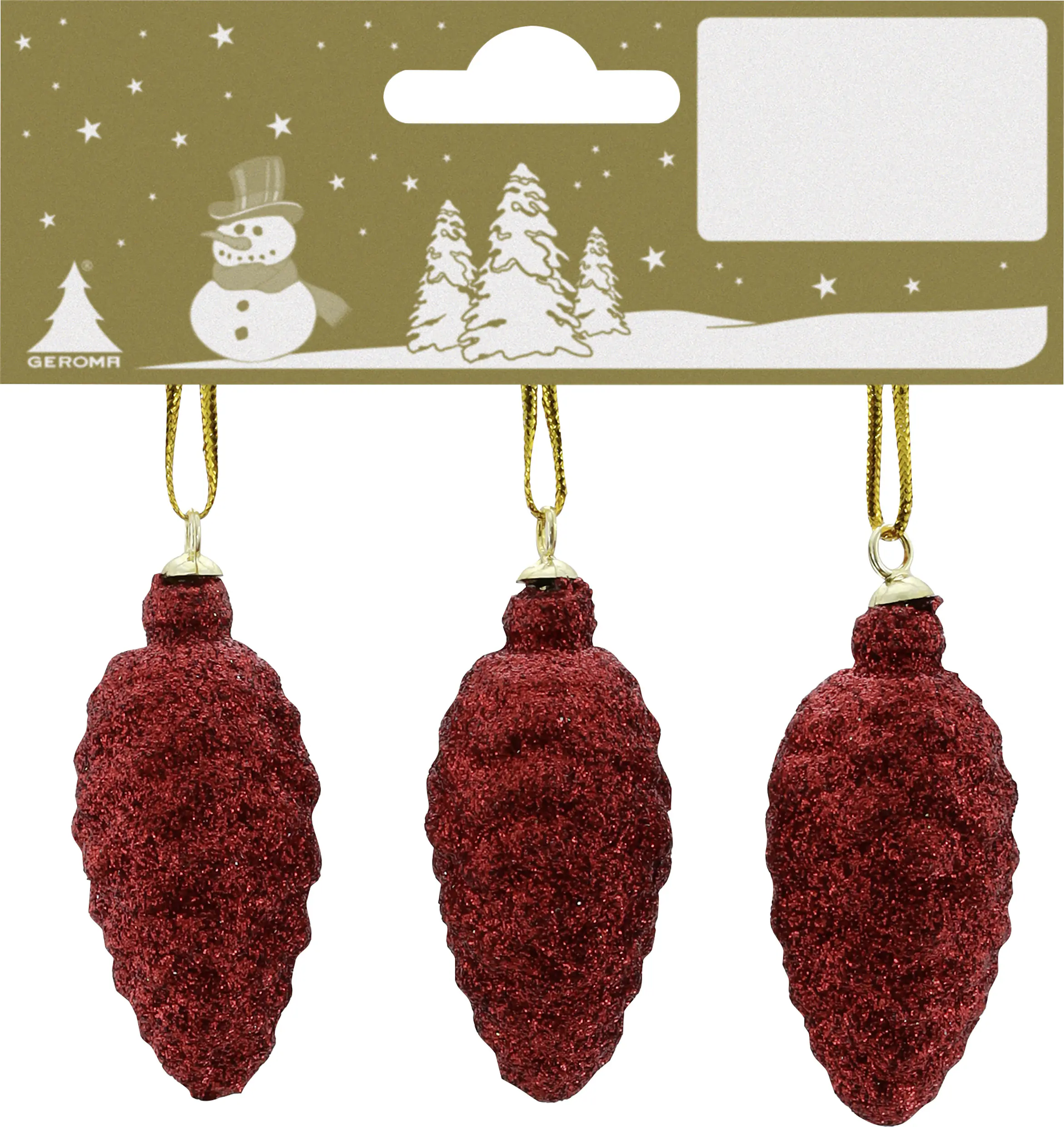 Weihnachtsanhänger Tannenzapfen aus Kunststoff 6 cm rot - 3 Stück