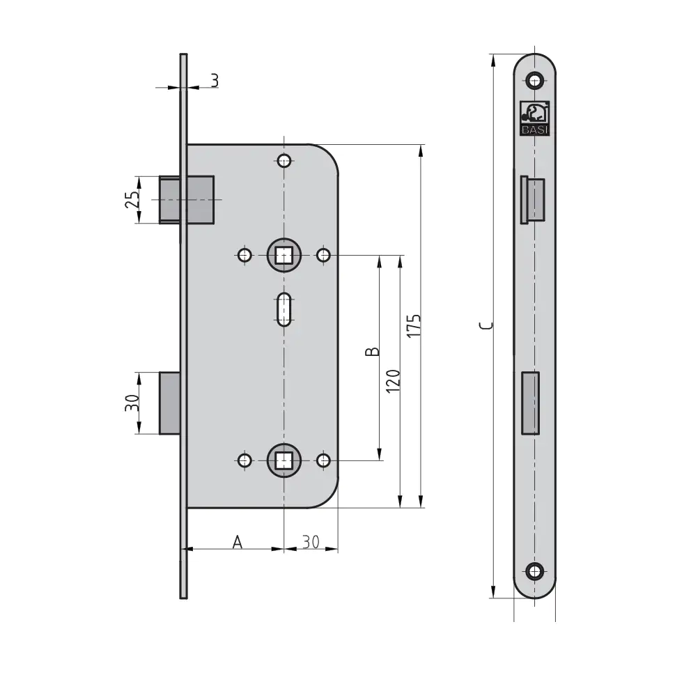 Basi Einsteckschloss ES 924 WC / Bad rechts / links