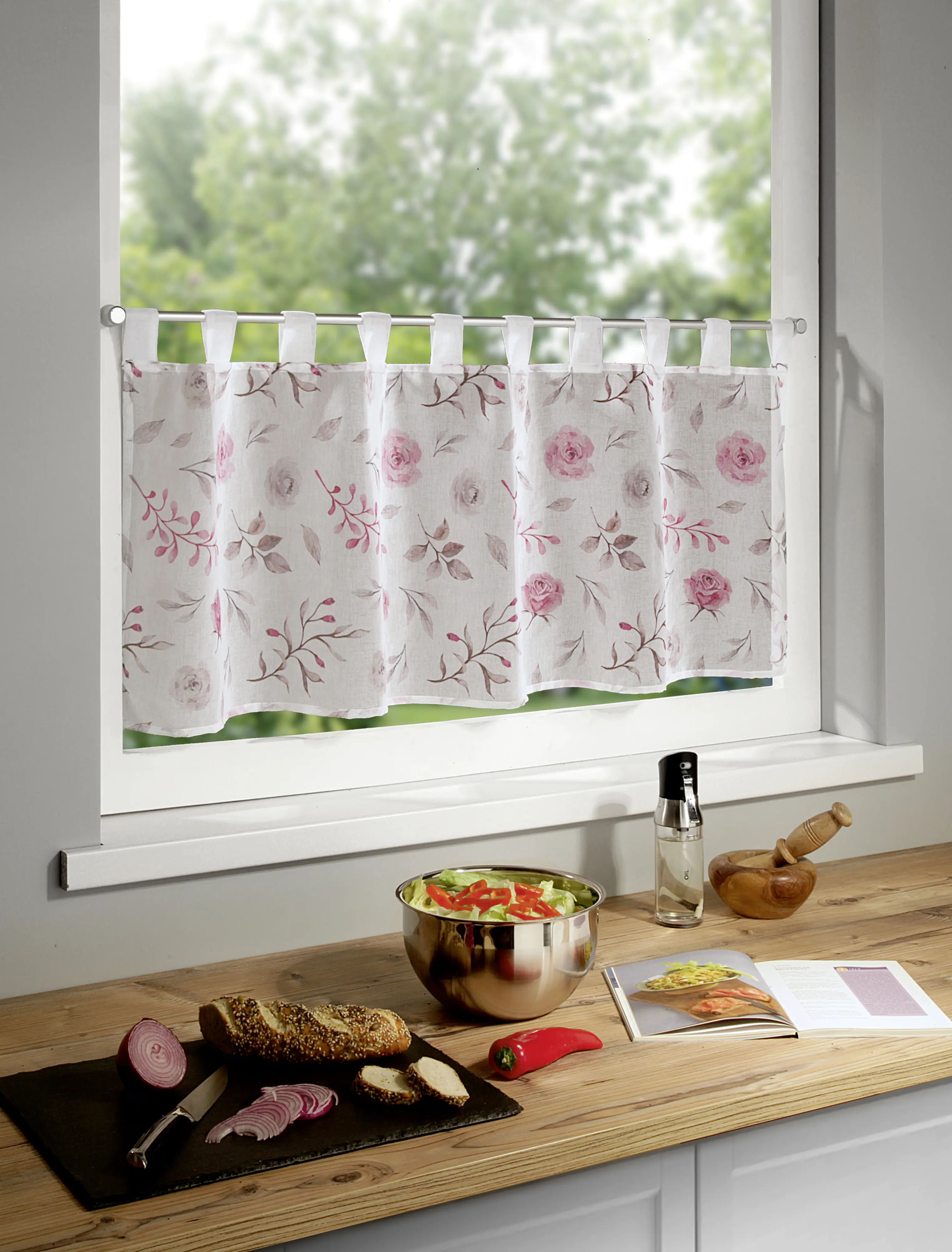 Sehlbach Schlaufenpanneau mit All-over Rosenprint rosa 135 x 45 cm