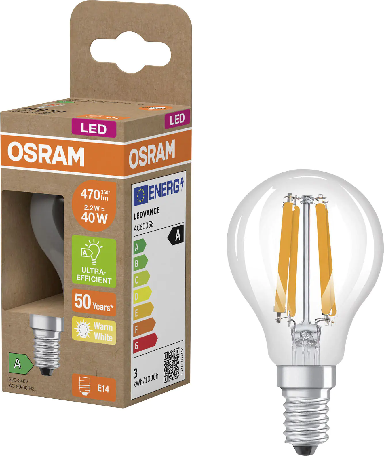 Osram LED Leuchtmittel Classic E14 P40  8,8 x 4,5 cm warmweiß 