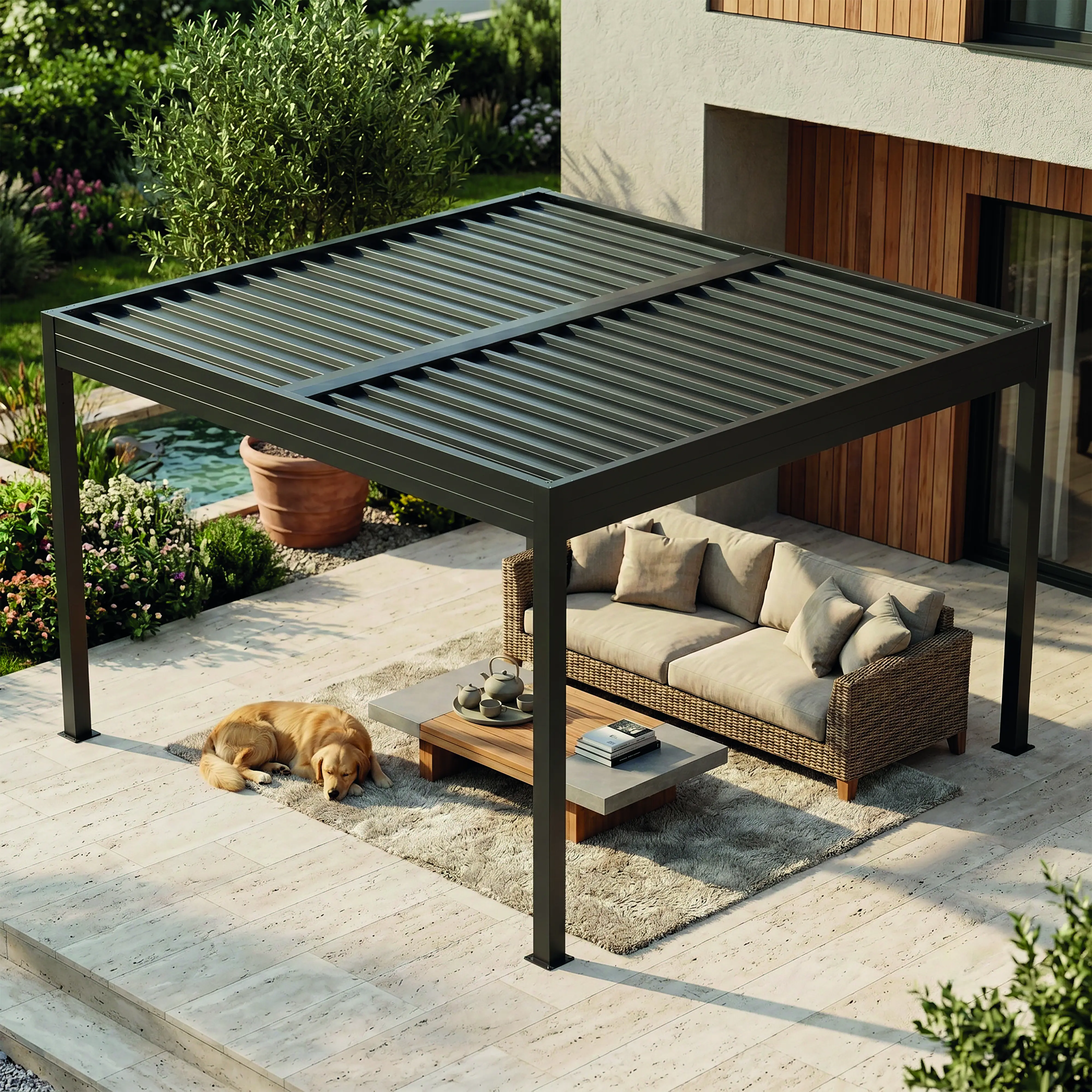 SunElements SunVaro Carport Classic M 362 x 345 cm mit Trapezblechdach anthrazit-metallic